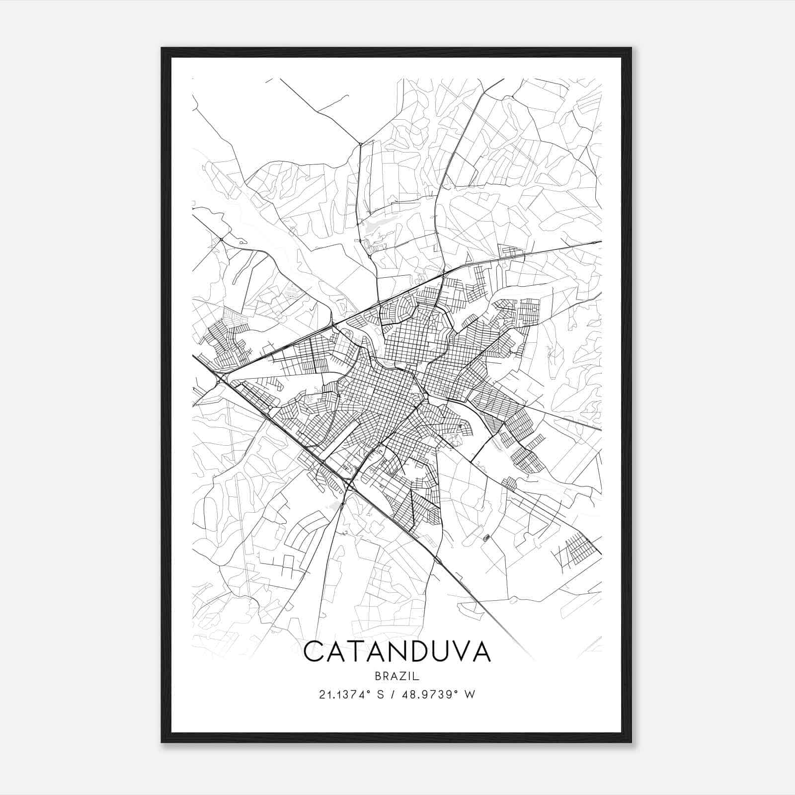 Catanduva Brazil Map Poster, Catanduva City Road Wall Art Print