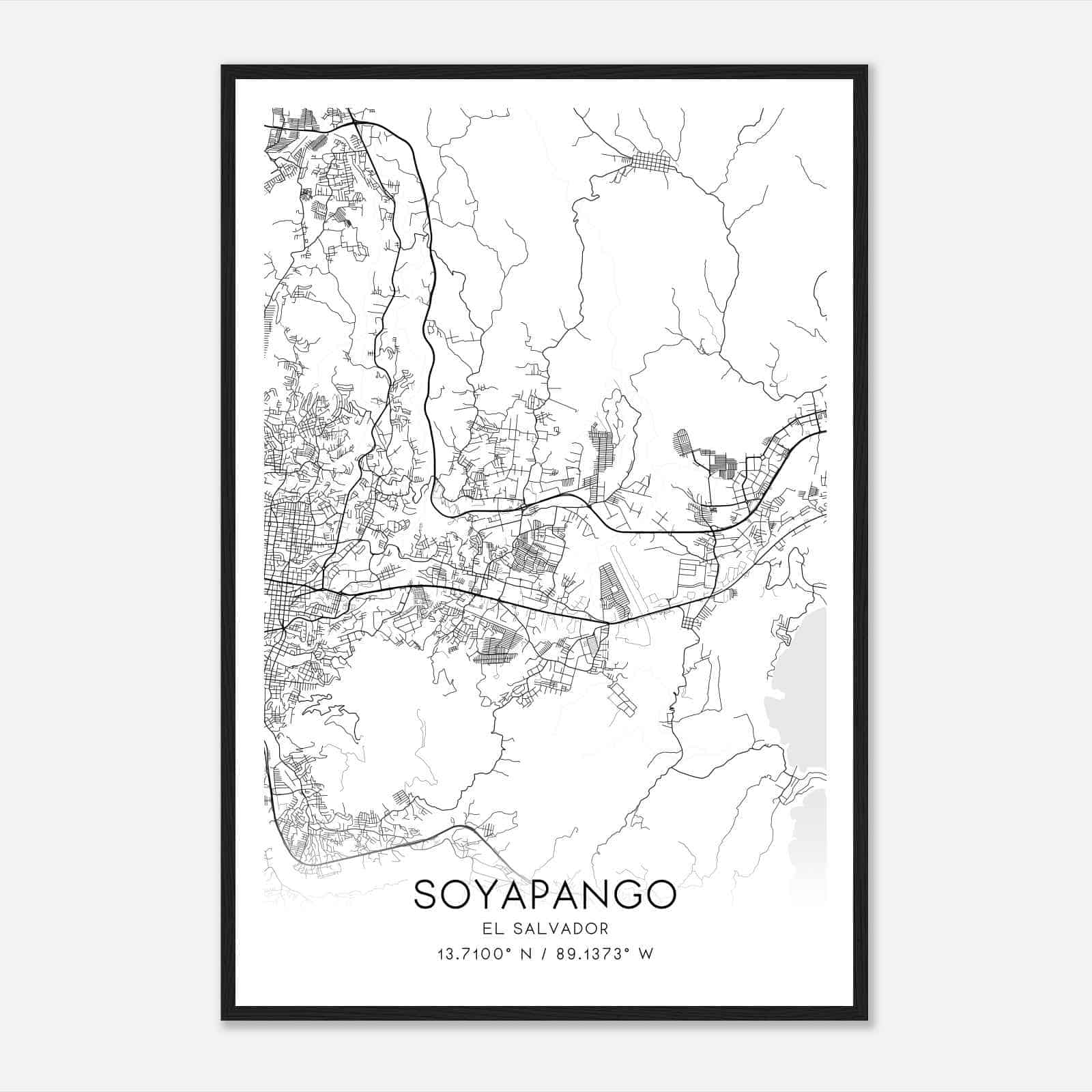 Soyapango El Salvador Map Poster, Soyapango City Road Wall Art Print