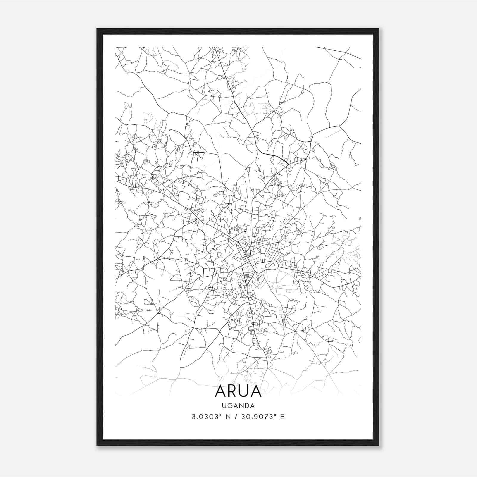 Arua Uganda Map Poster, Arua City Road Wall Art Print