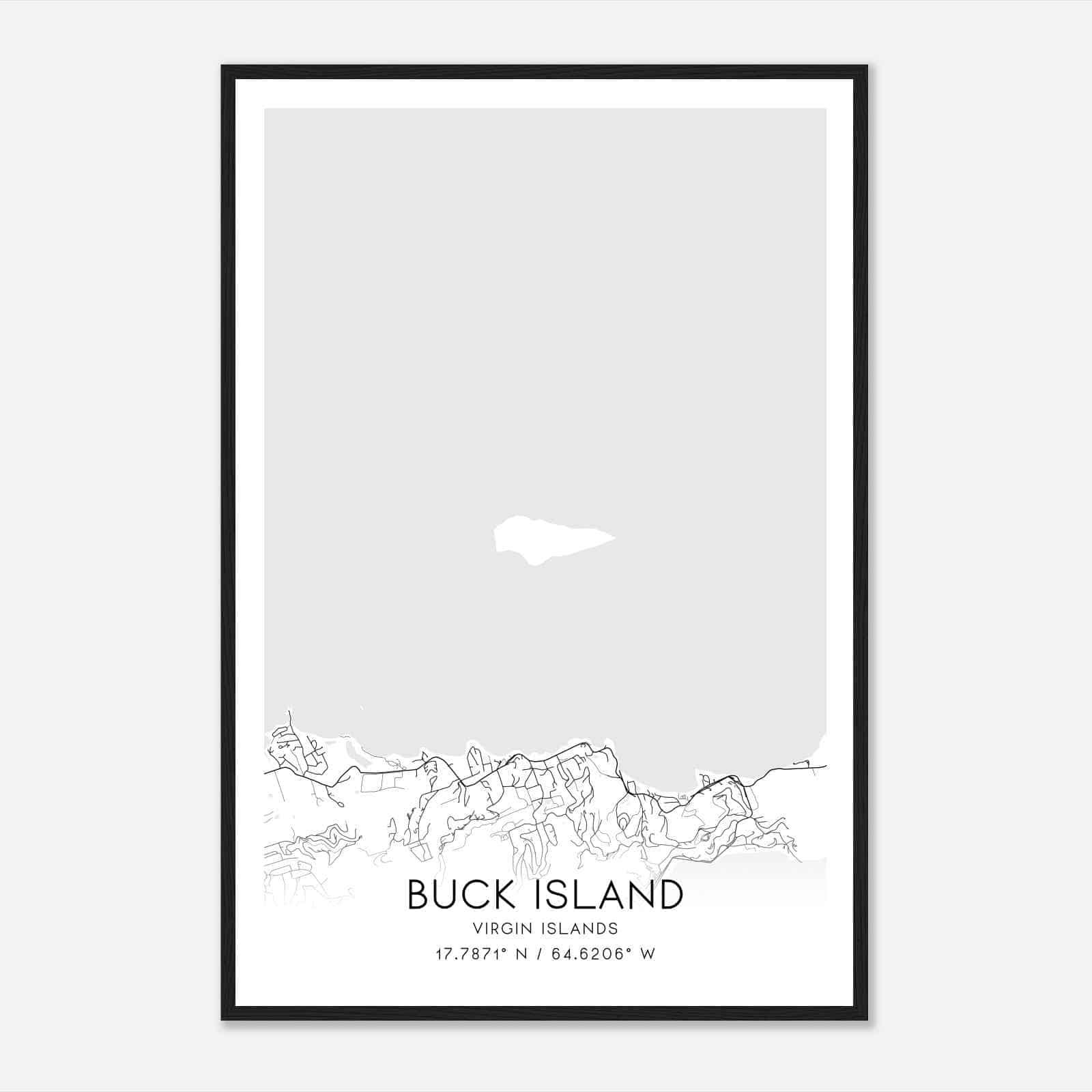 Buck Island Virgin Islands Map Poster, Buck Island City Road Wall Art Print