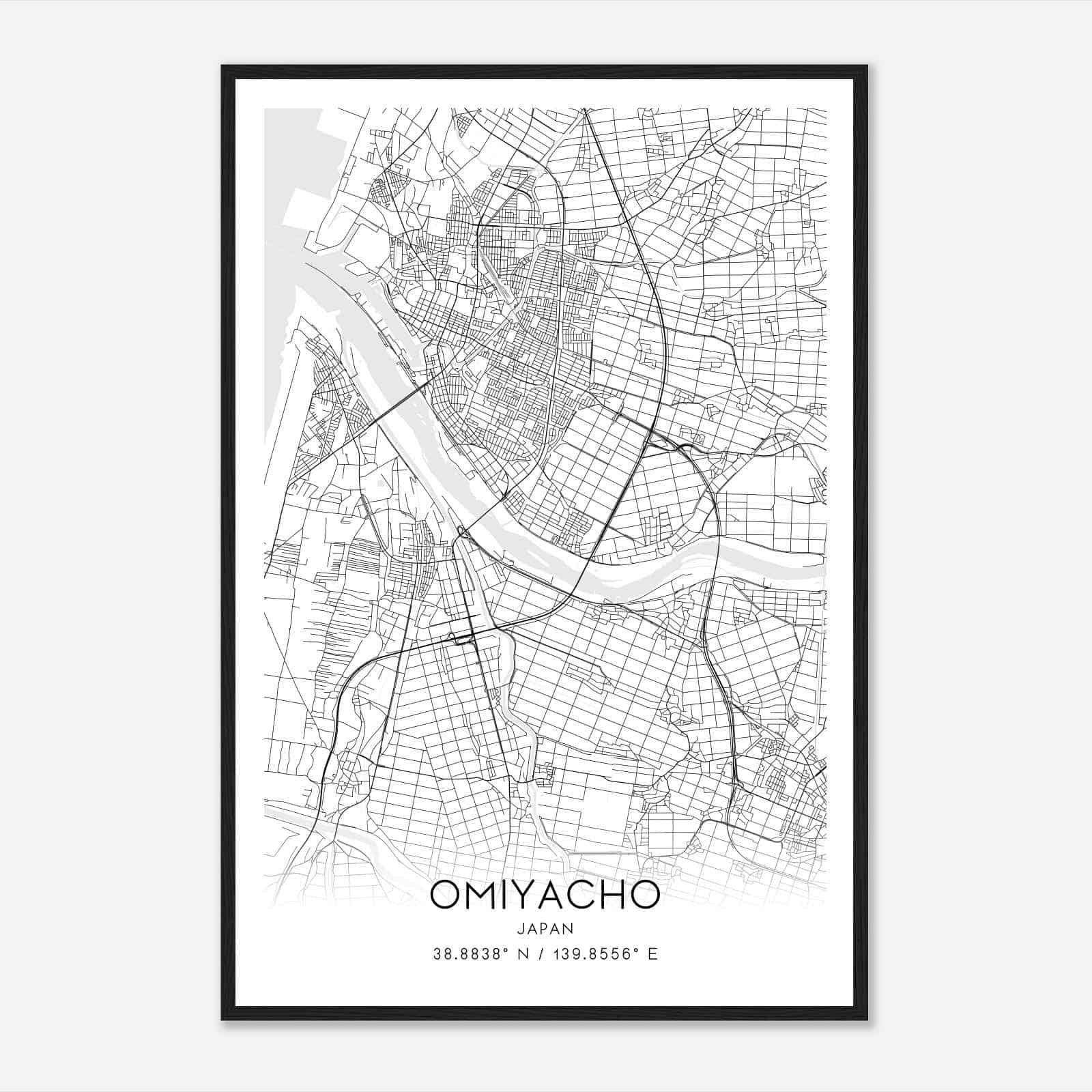 Omiyacho Japan Map Poster, Omiyacho City Road Wall Art Print