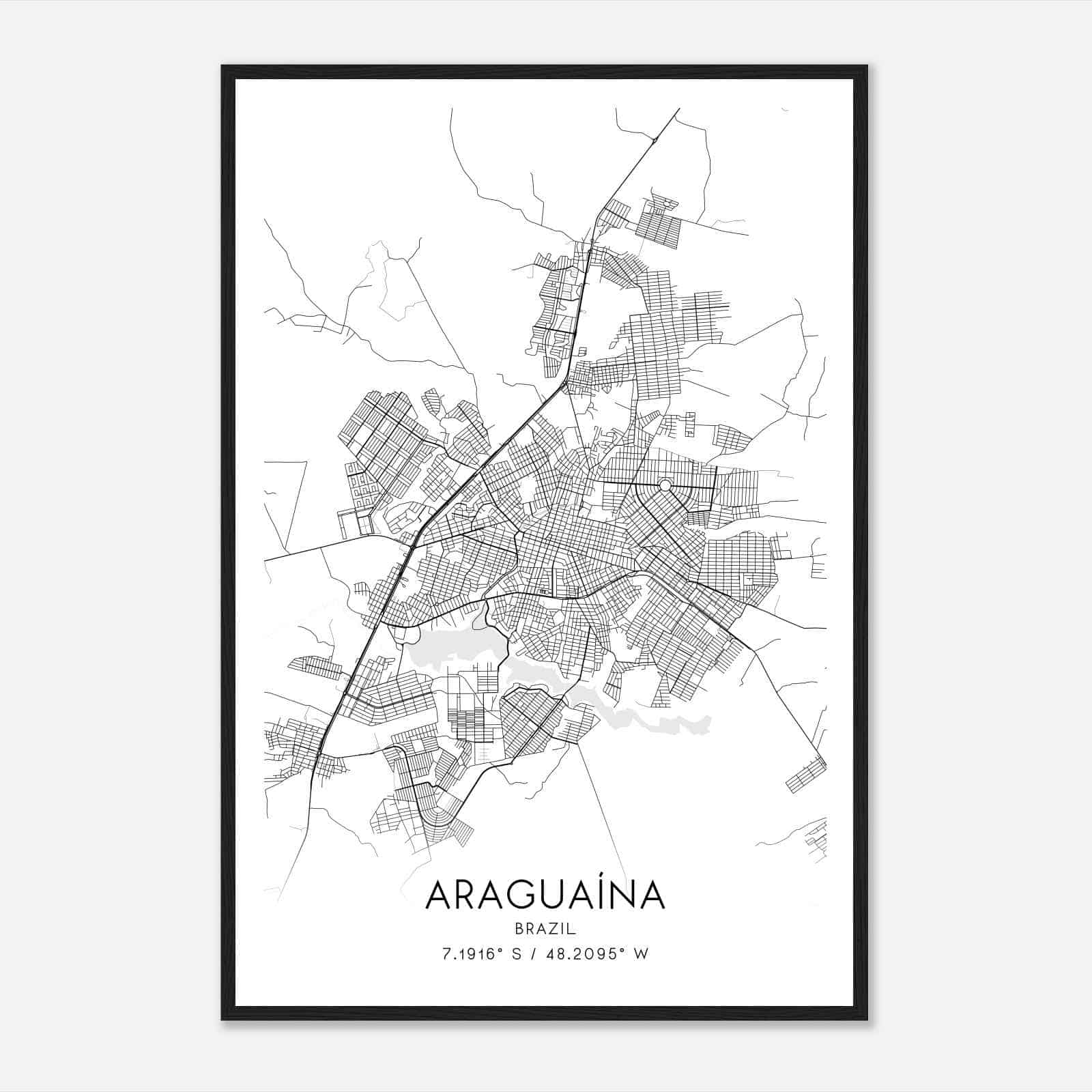 Araguaina Brazil Map Poster, Araguaina City Road Wall Art Print
