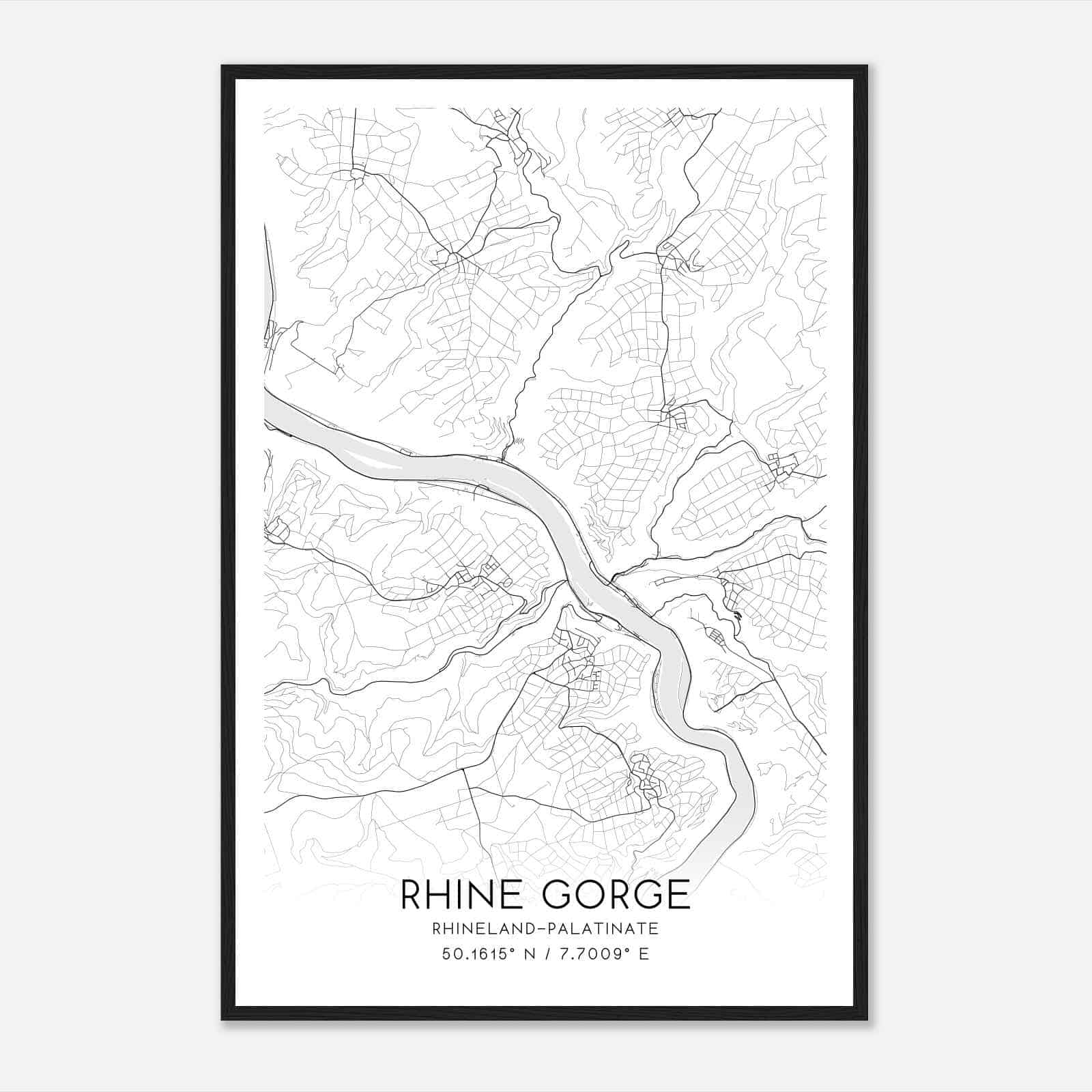 Rhine Gorge Rhineland-Palatinate Map Poster, Rhine Gorge City Road Wall Art Print