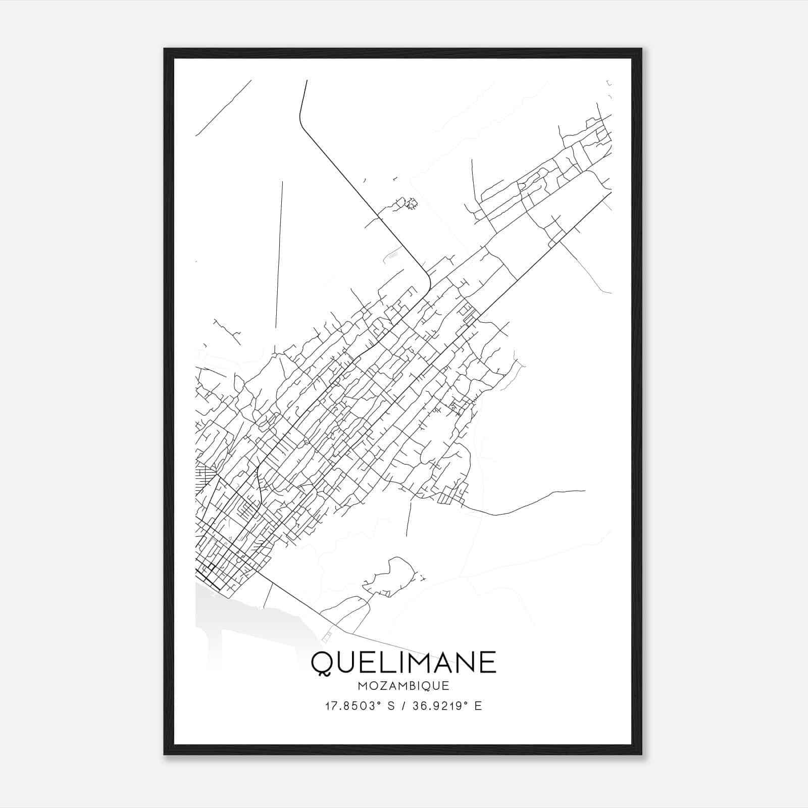 Quelimane Mozambique Map Poster, Quelimane City Road Wall Art Print