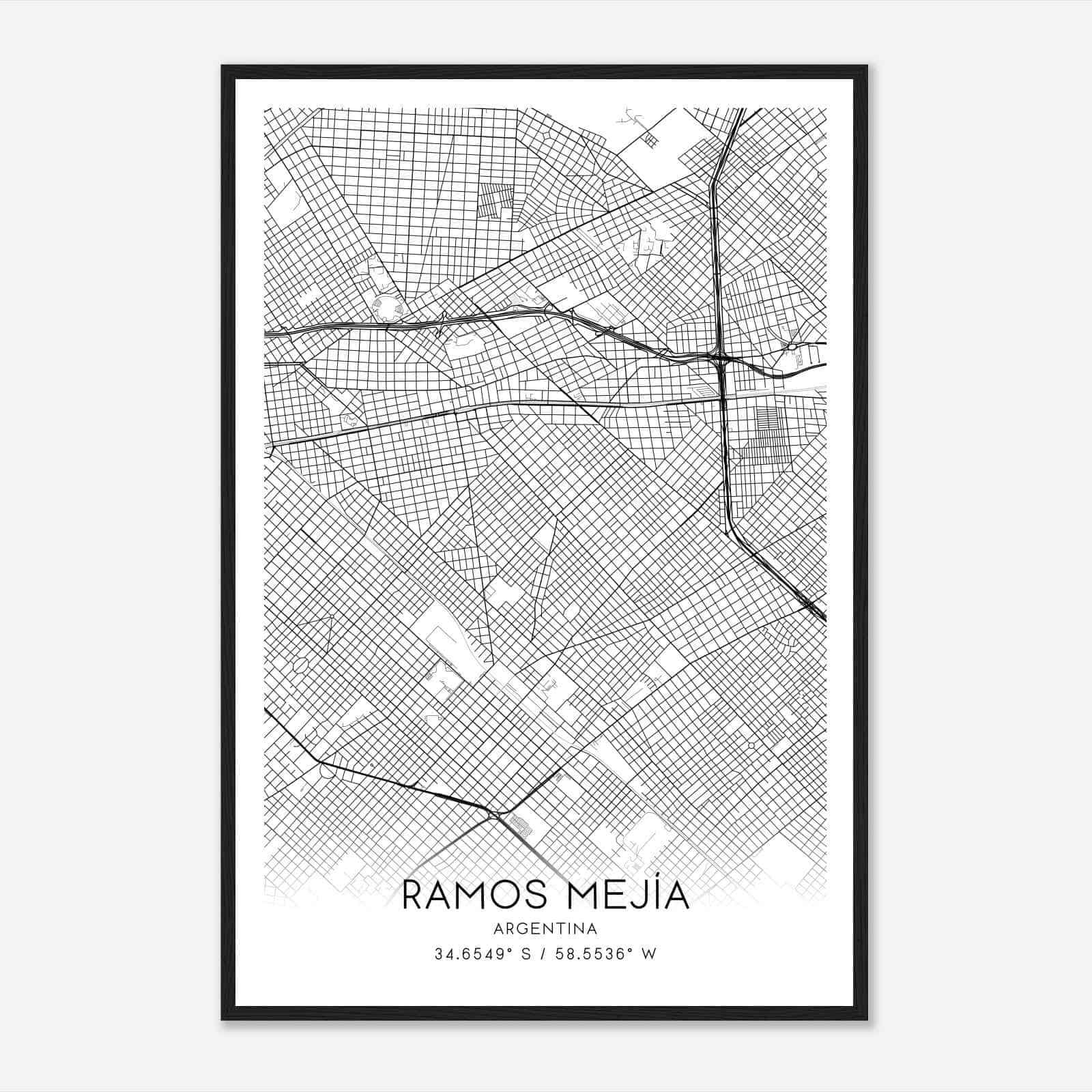 Ramos Mejia Argentina Map Poster, Ramos Mejia City Road Wall Art Print