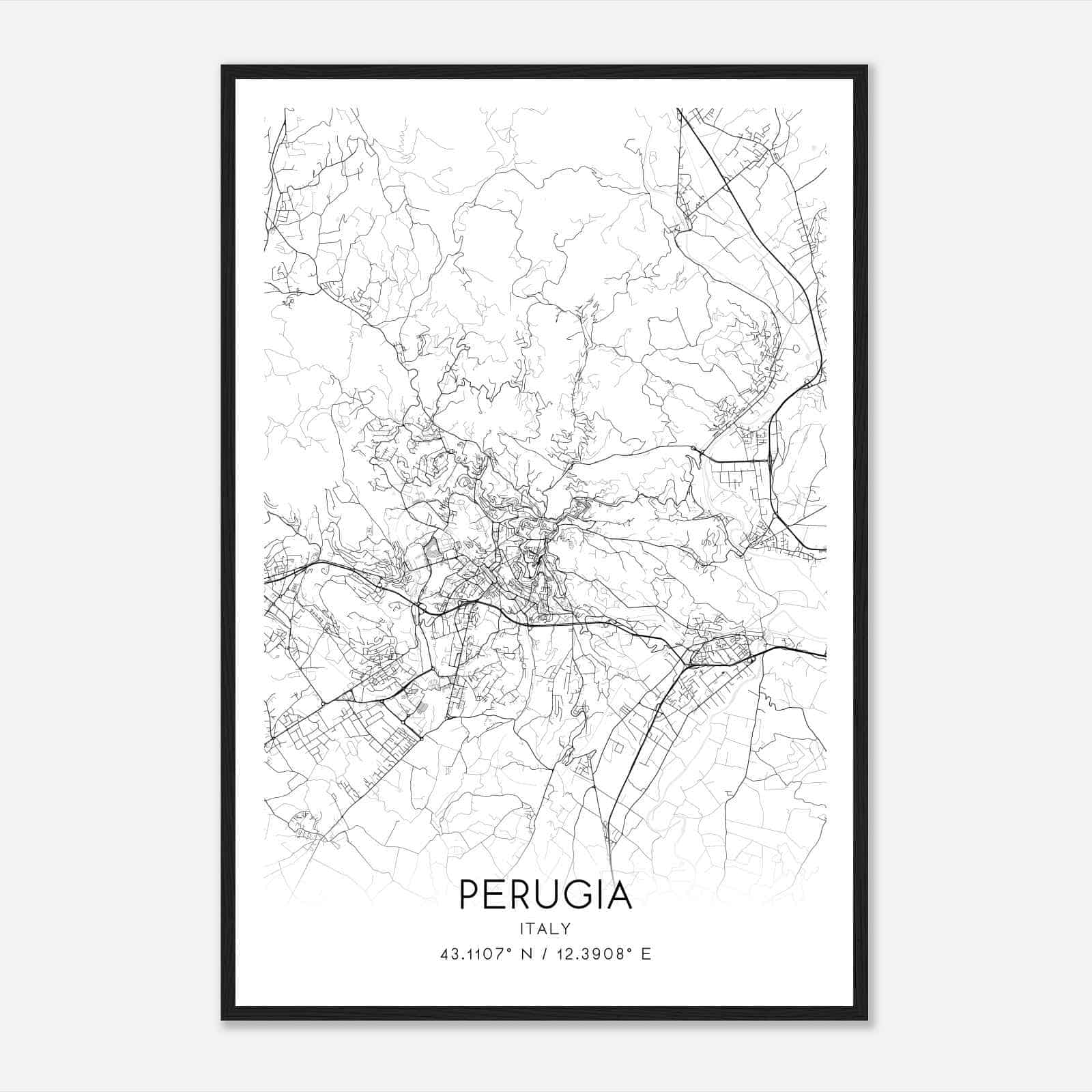 Perugia Italy Map Poster, Perugia City Road Wall Art Print