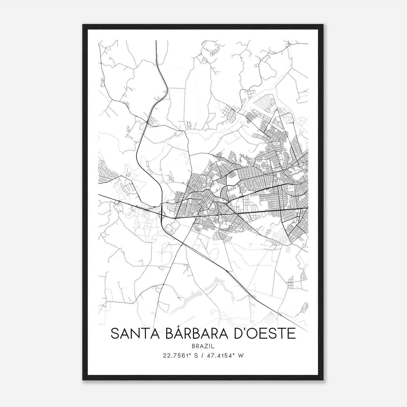 Santa Barbara dOeste Brazil Map Poster, Santa Barbara dOeste City Road Wall Art Print