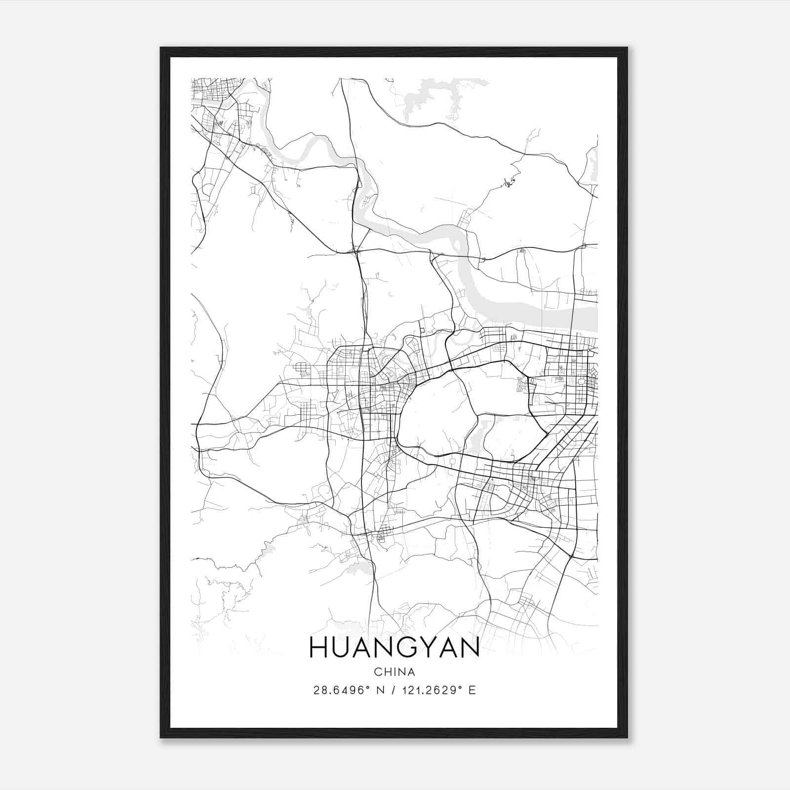 Huangyan China Map Poster, Huangyan City Road Wall Art Print