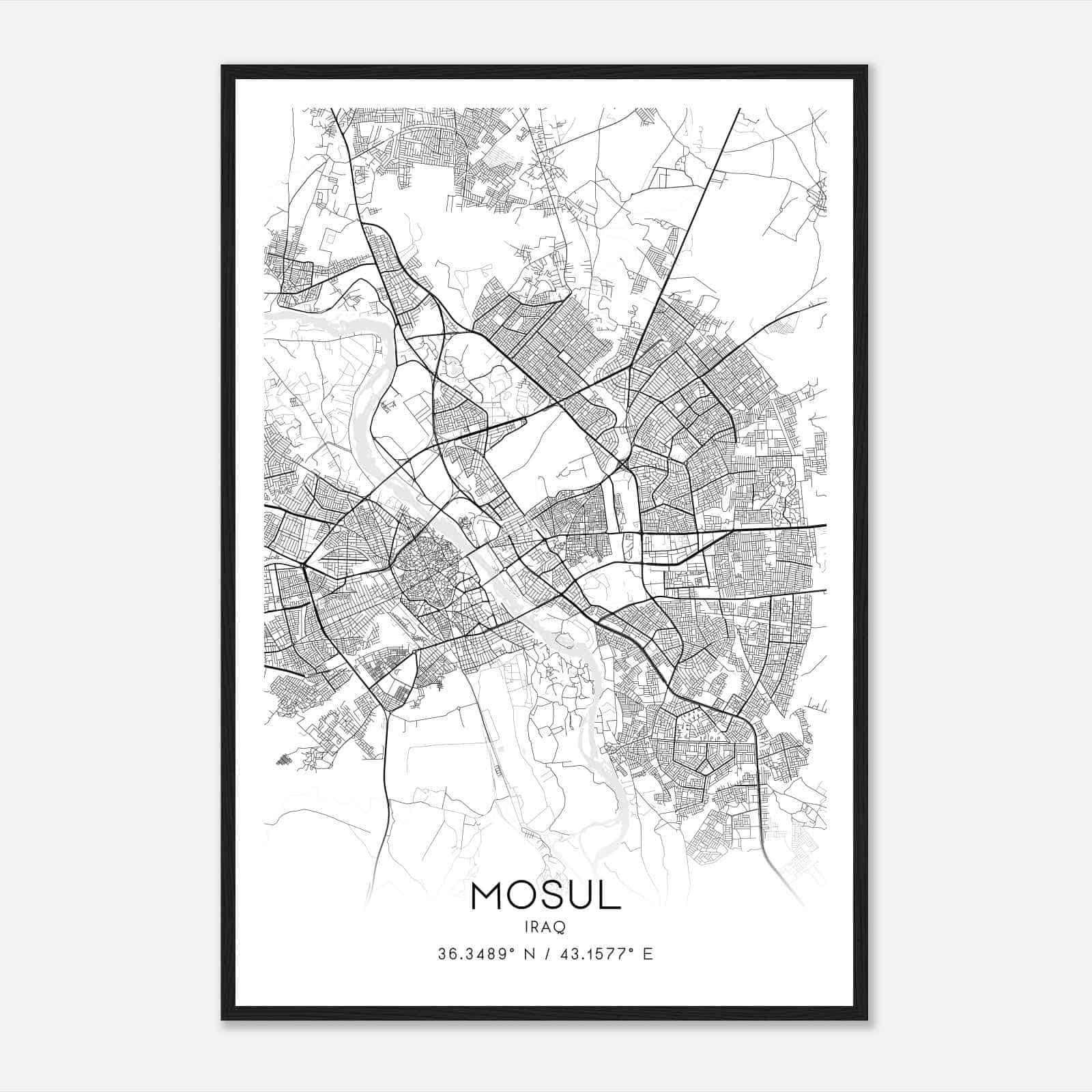 Mosul Iraq Map Poster, Mosul City Road Wall Art Print