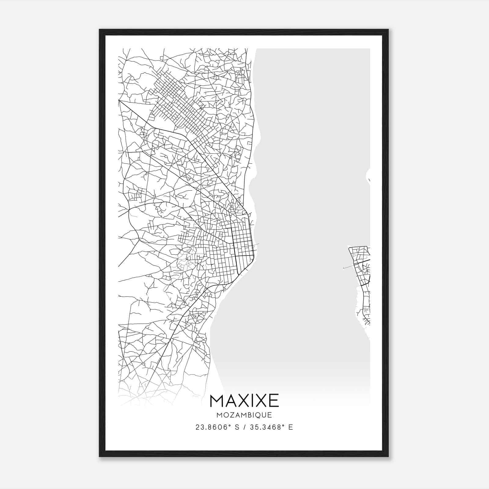 Maxixe Mozambique Map Poster, Maxixe City Road Wall Art Print