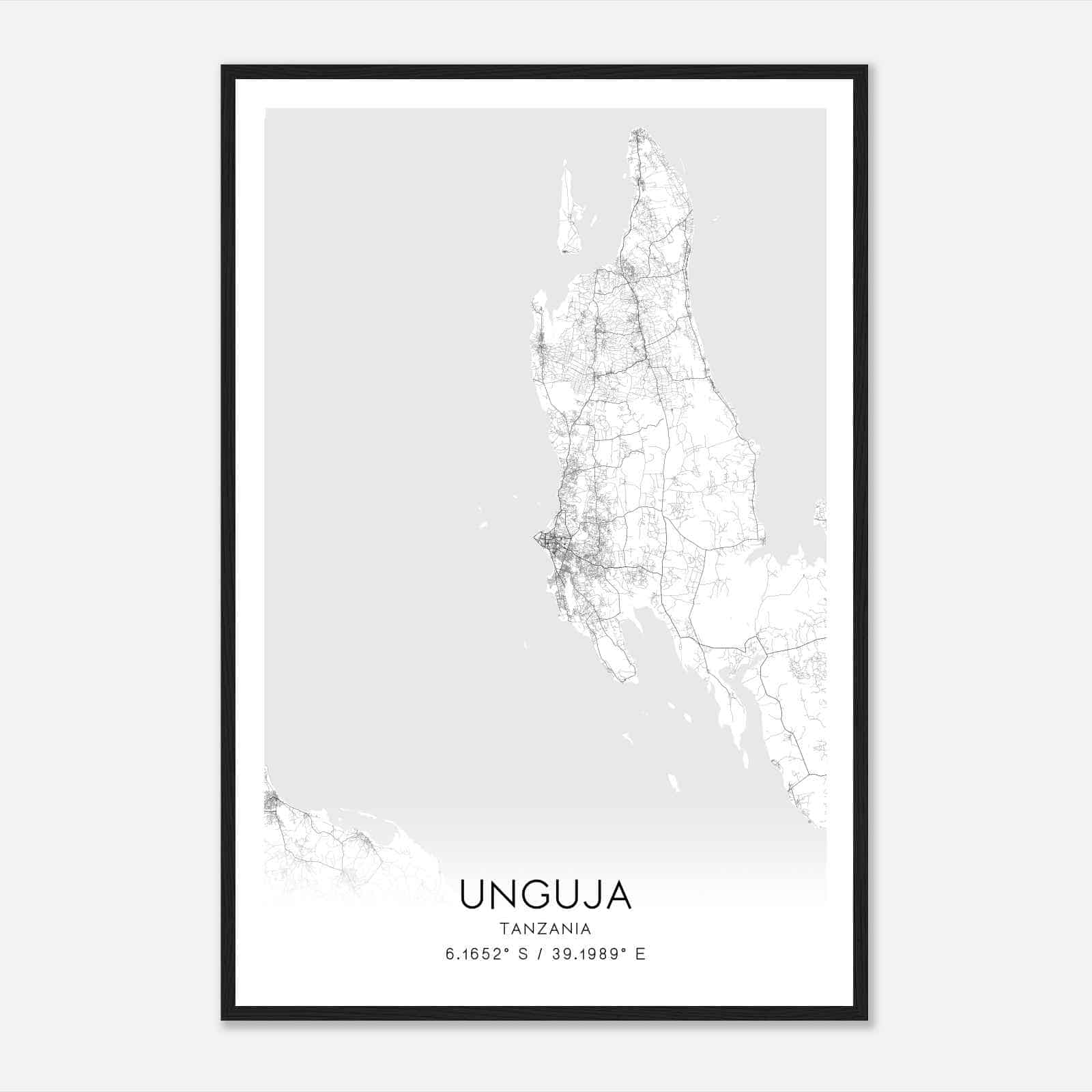 Unguja Tanzania Map Poster, Unguja City Road Wall Art Print