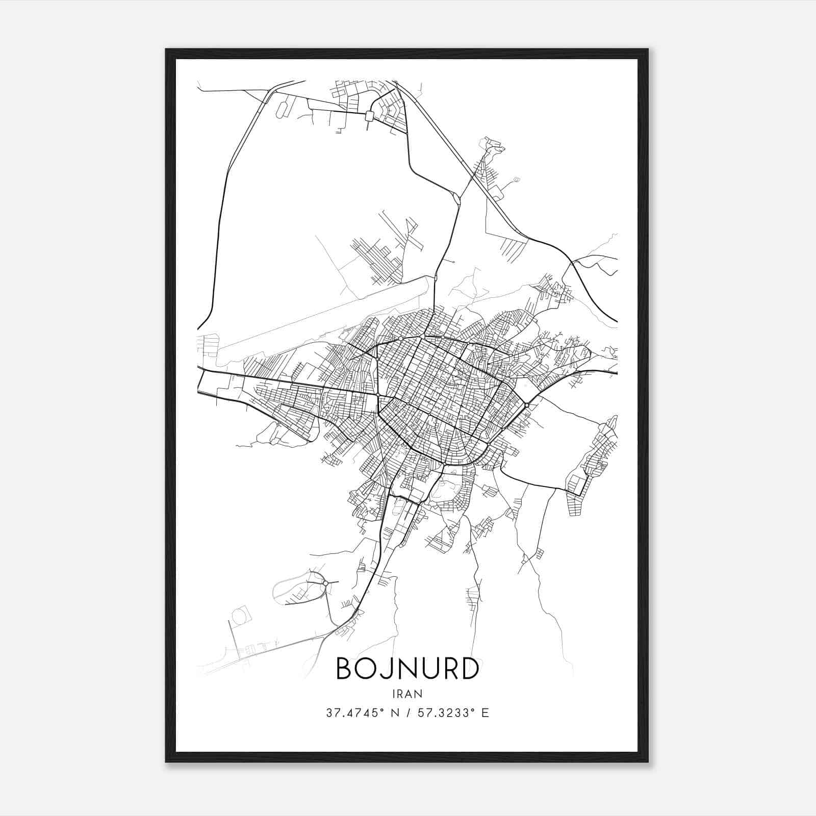 Bojnurd Iran Map Poster, Bojnurd City Road Wall Art Print