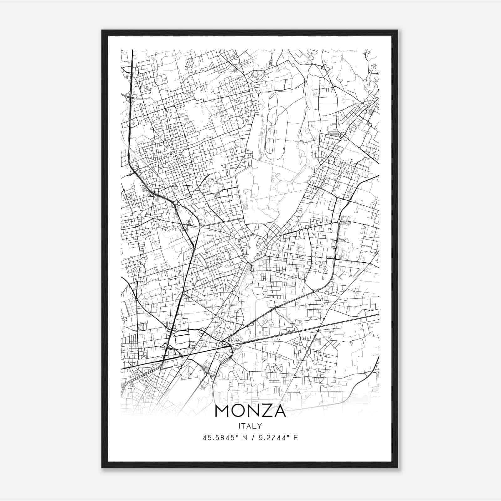 Monza Italy Map Poster, Monza City Road Wall Art Print
