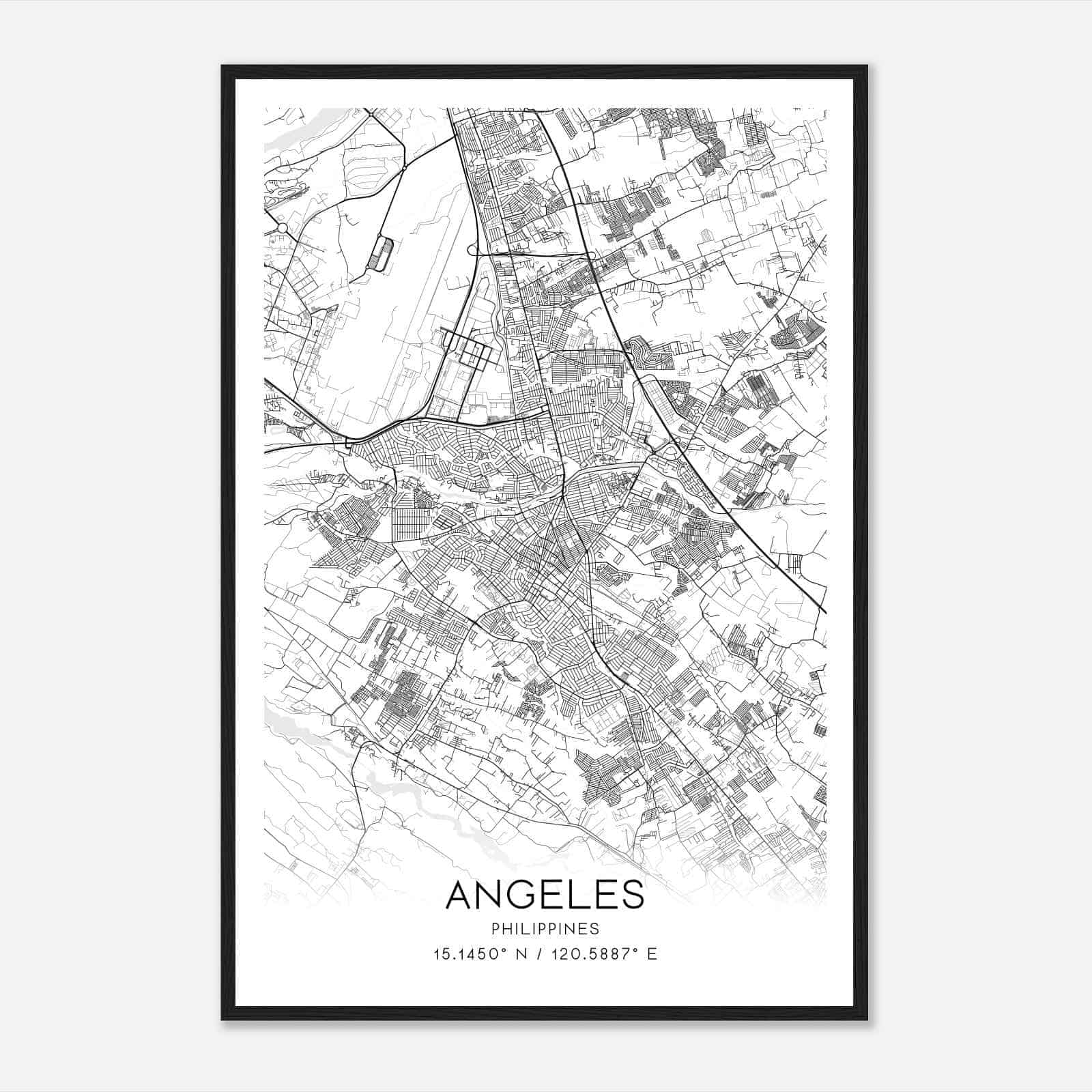 Angeles Philippines Map Poster, Angeles City Road Wall Art Print