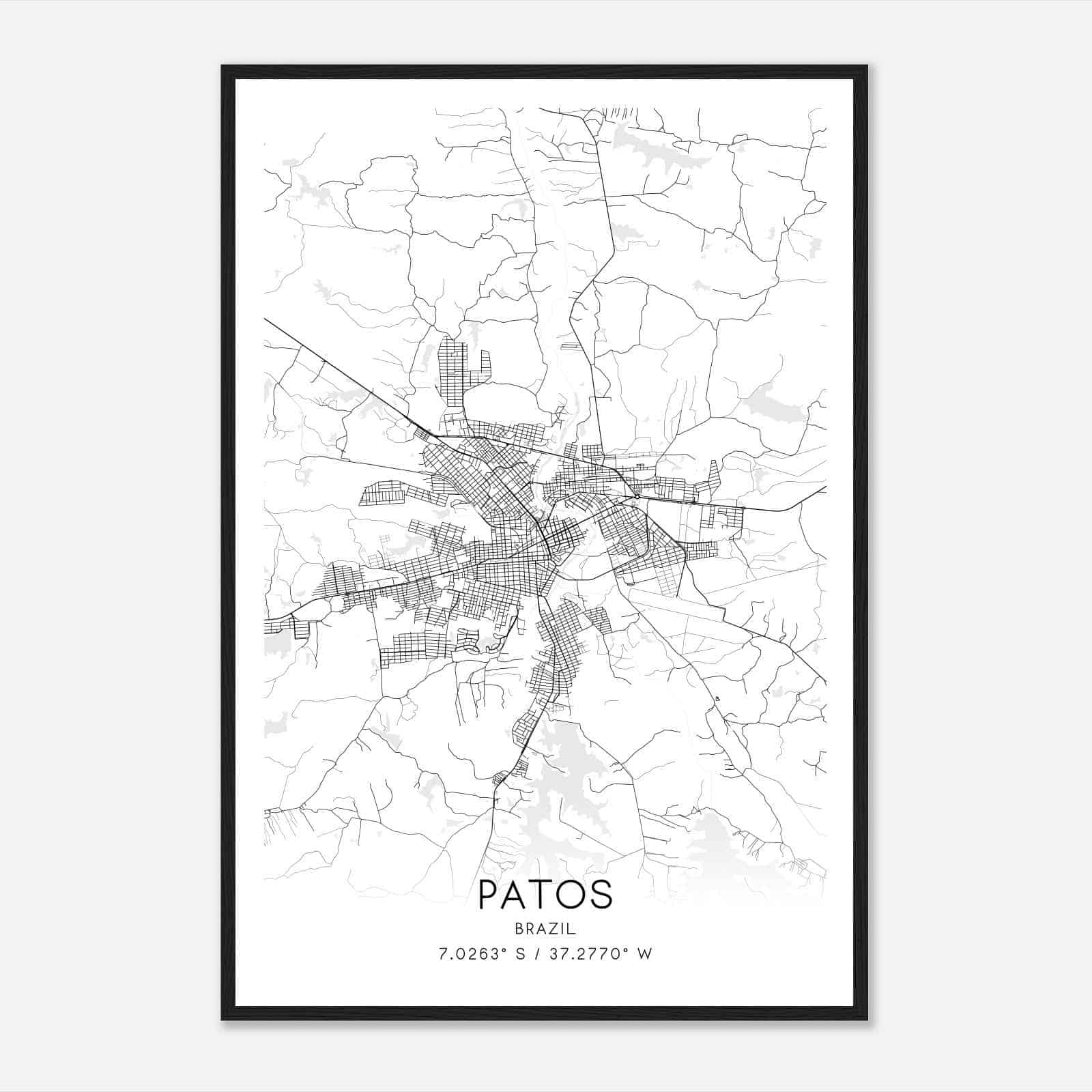 Patos Brazil Map Poster, Patos City Road Wall Art Print
