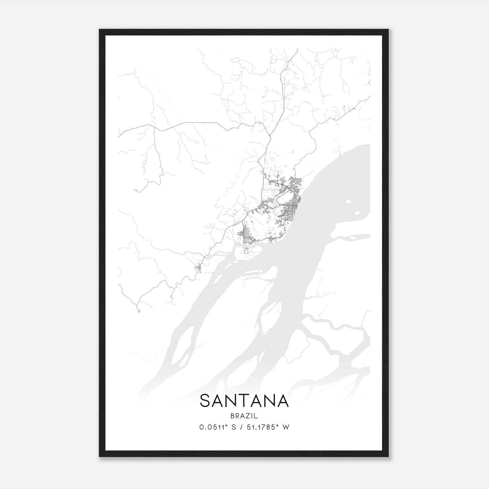 Santana Brazil Map Poster, Santana City Road Wall Art Print