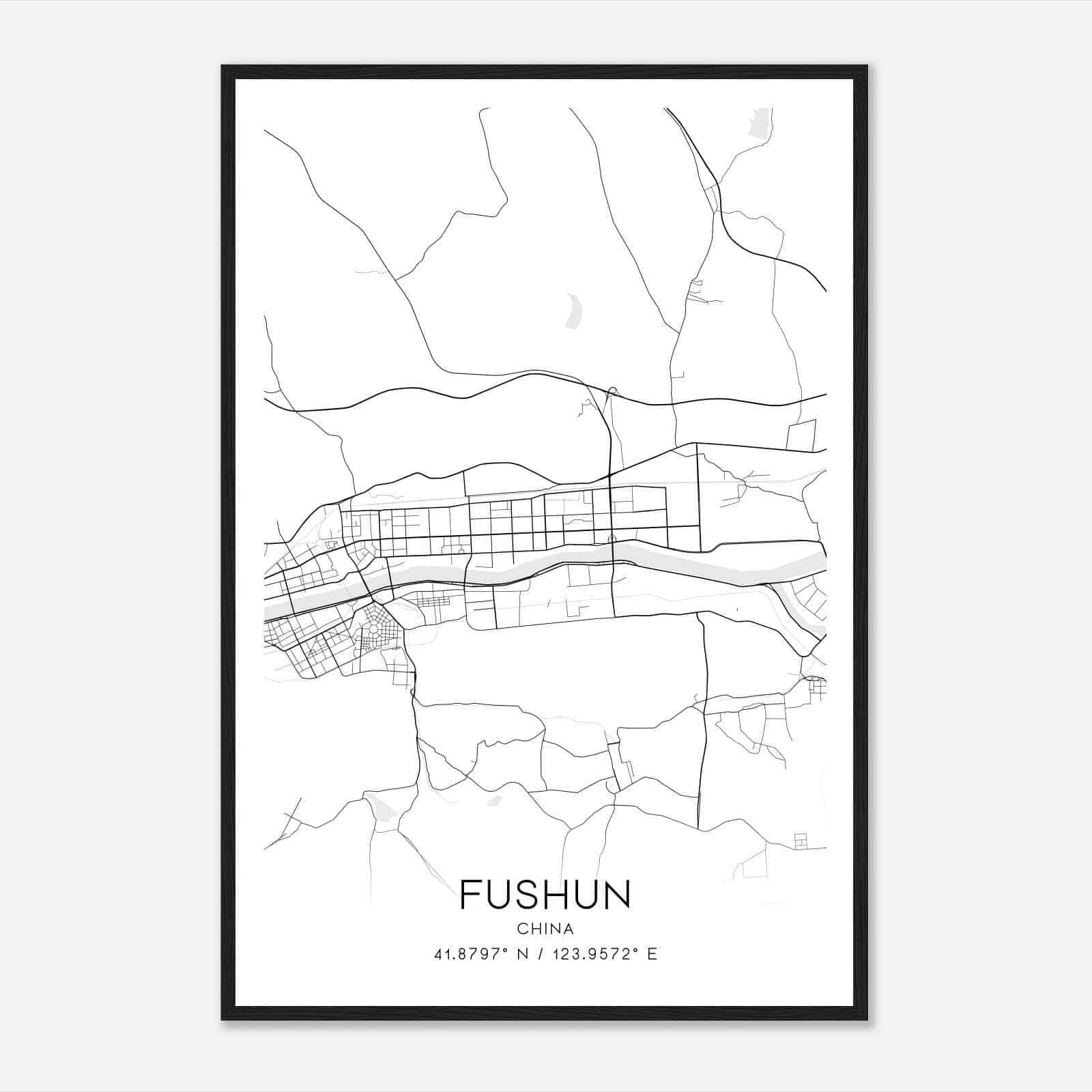 Fushun China Map Poster, Fushun City Road Wall Art Print