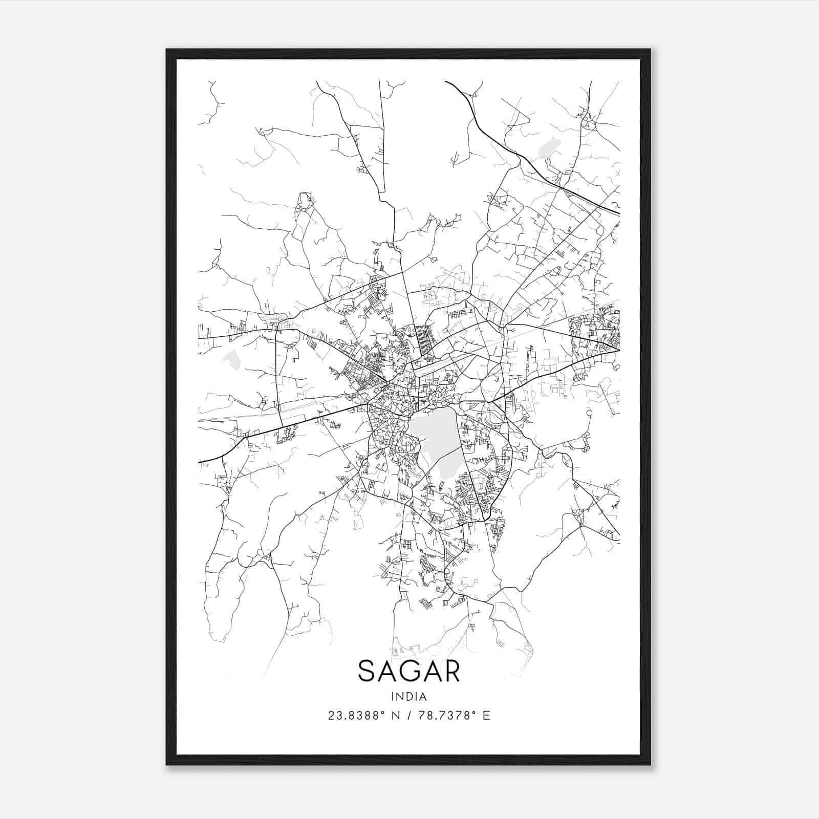 Sagar India Map Poster, Sagar City Road Wall Art Print
