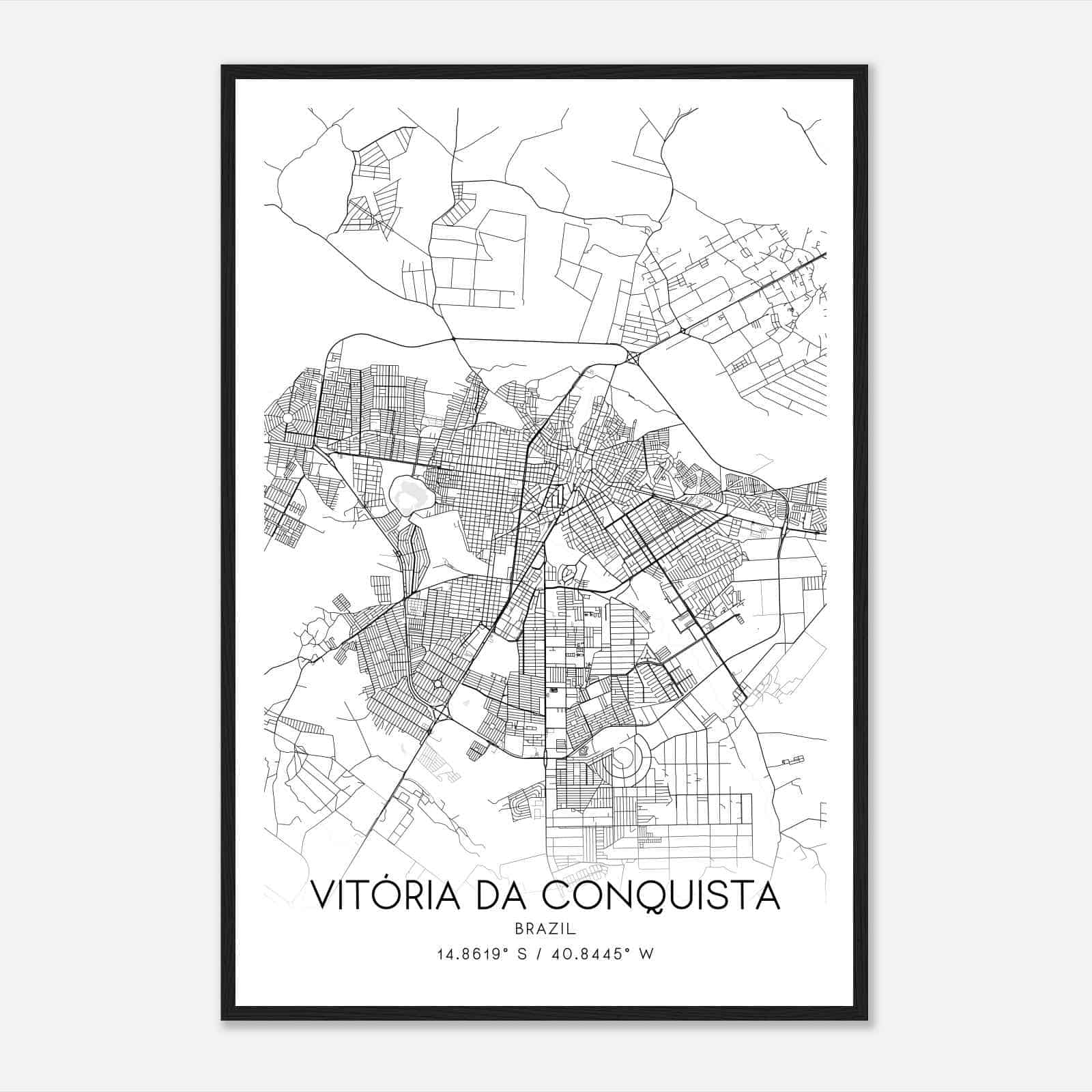 Vitoria da Conquista Brazil Map Poster, Vitoria da Conquista City Road Wall Art Print