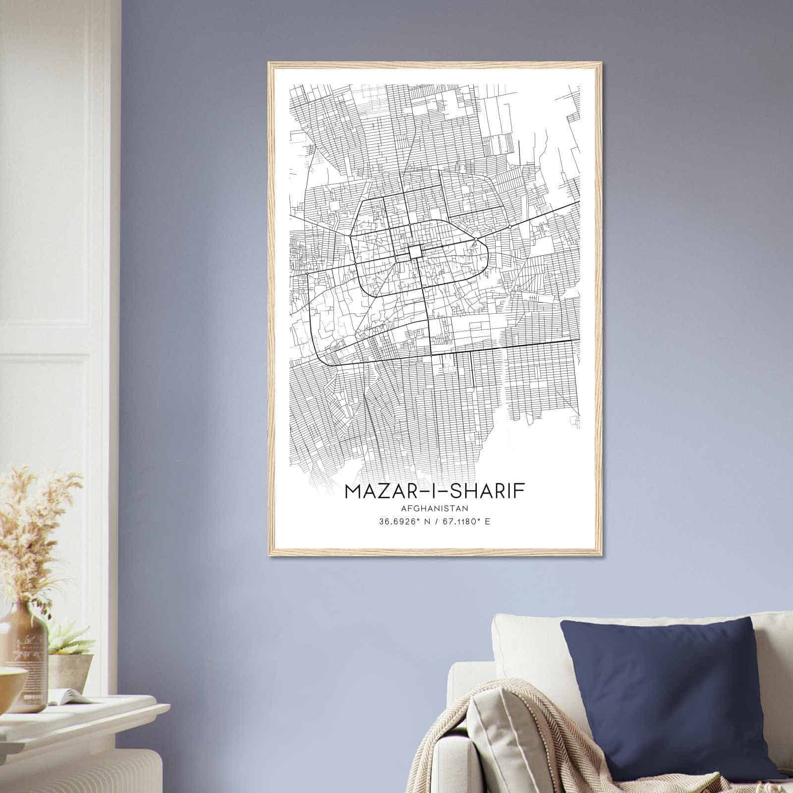 MazariSharif Afghanistan Map Poster, MazariSharif City Road Wall Art Print