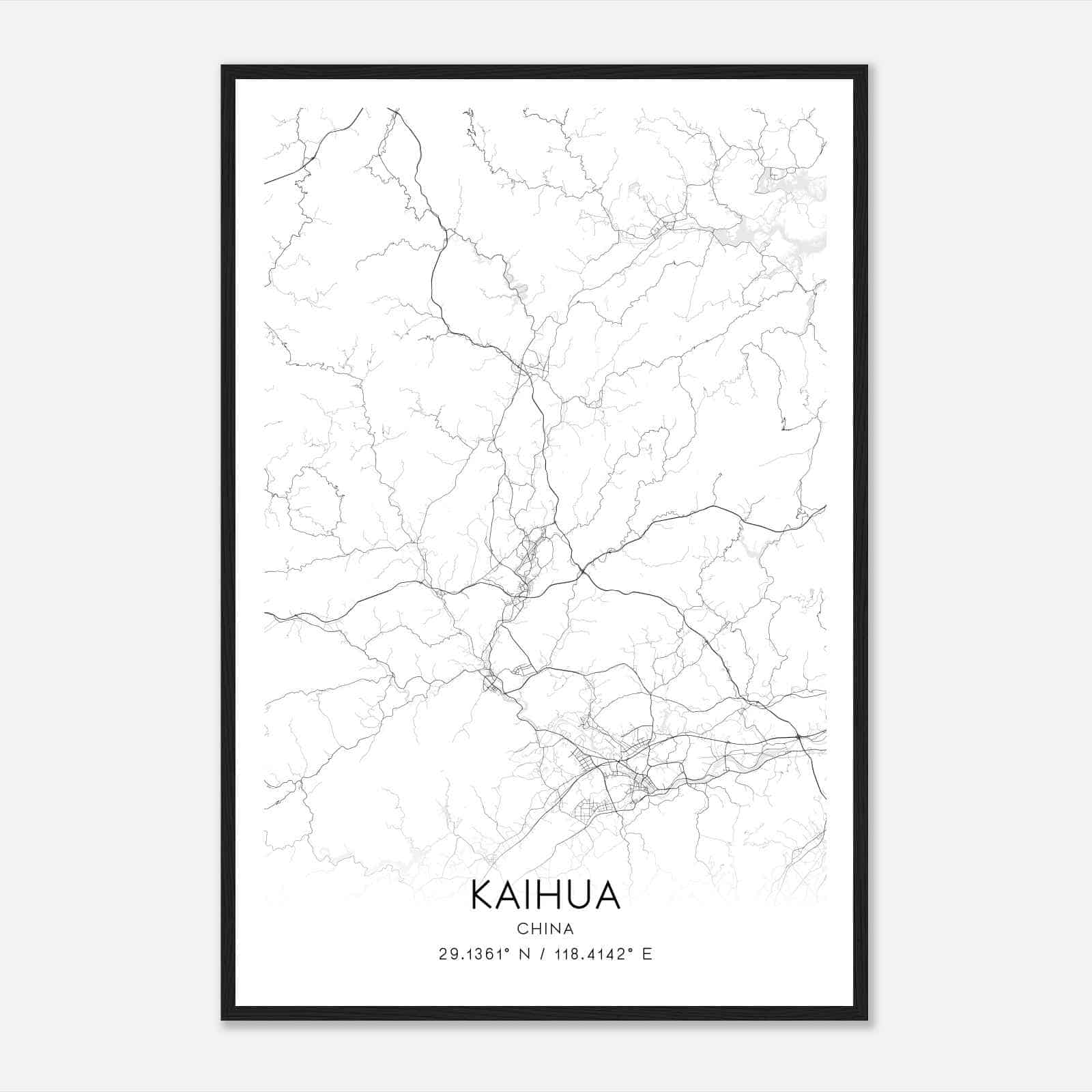 Kaihua China Map Poster, Kaihua City Road Wall Art Print