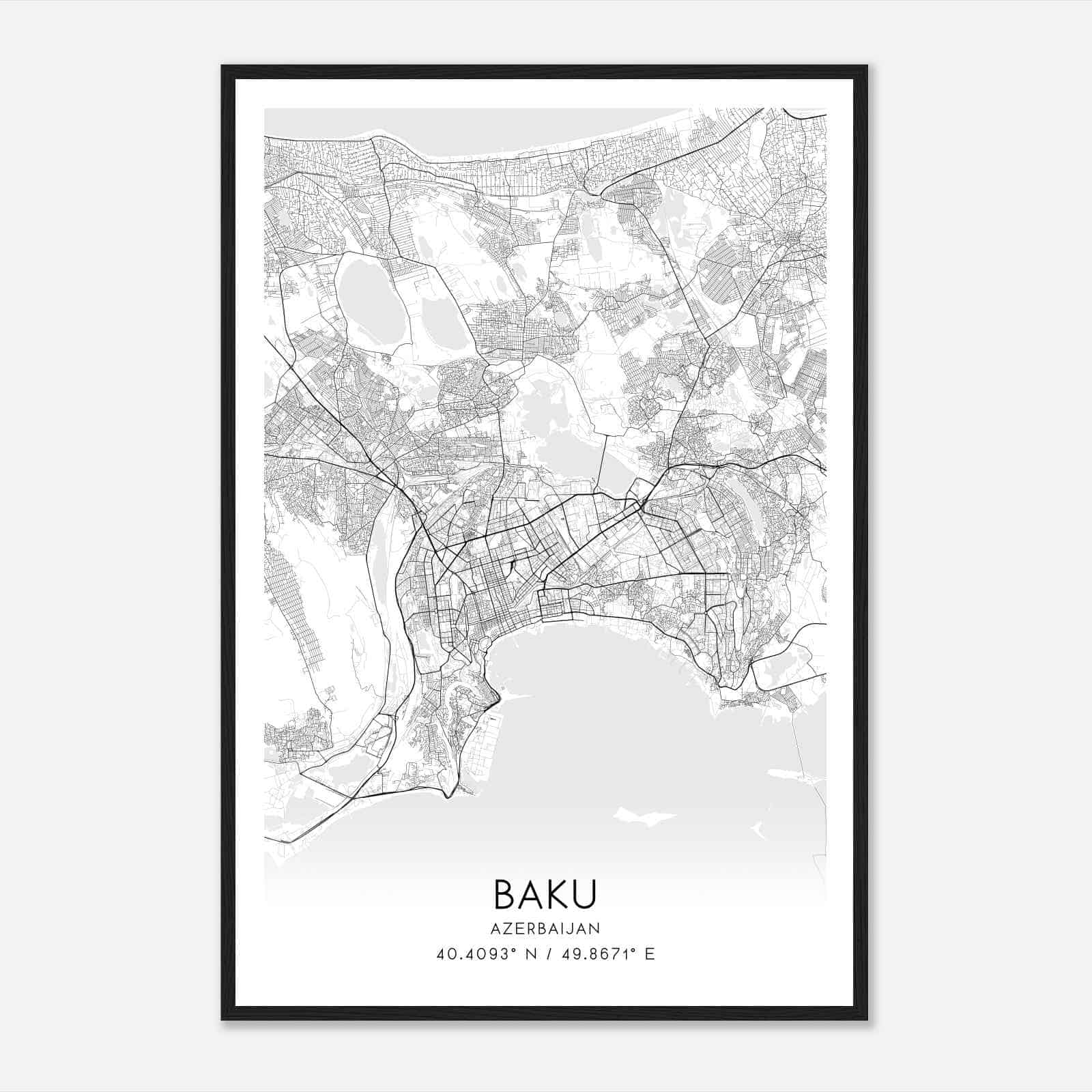 Baku Azerbaijan Map Poster, Baku City Road Wall Art Print