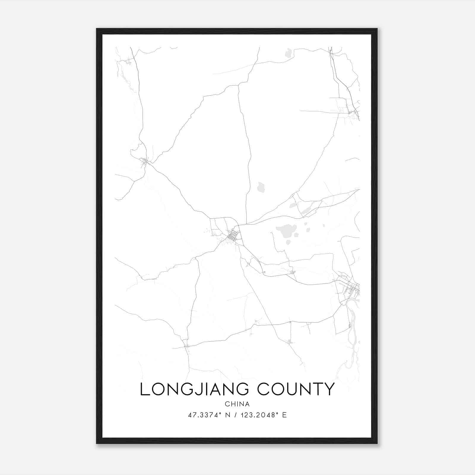 Longjiang County China Map Poster, Longjiang County City Road Wall Art Print