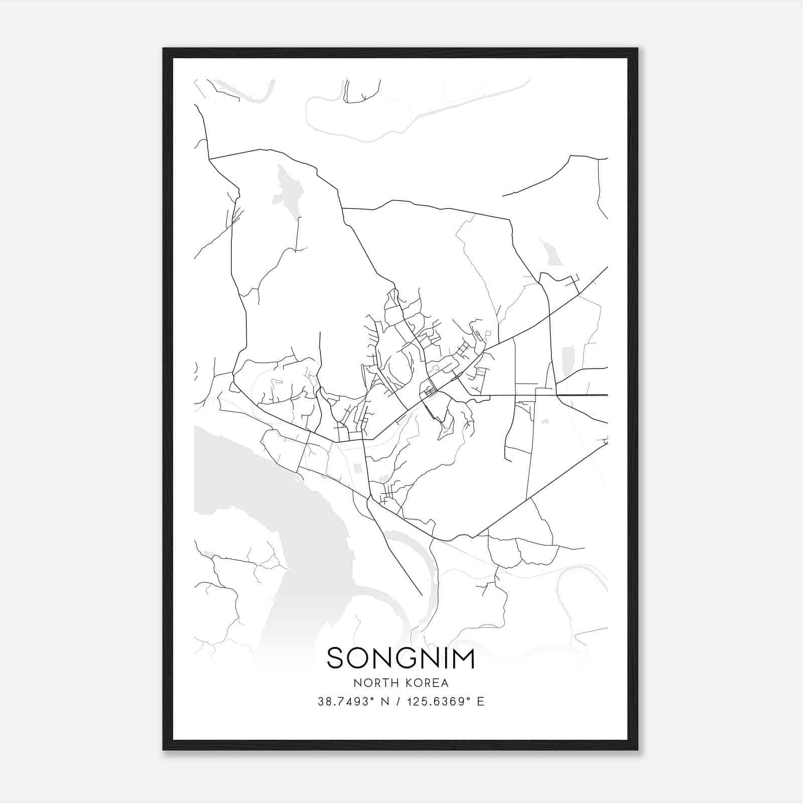 Songnim North Korea Map Poster, Songnim City Road Wall Art Print