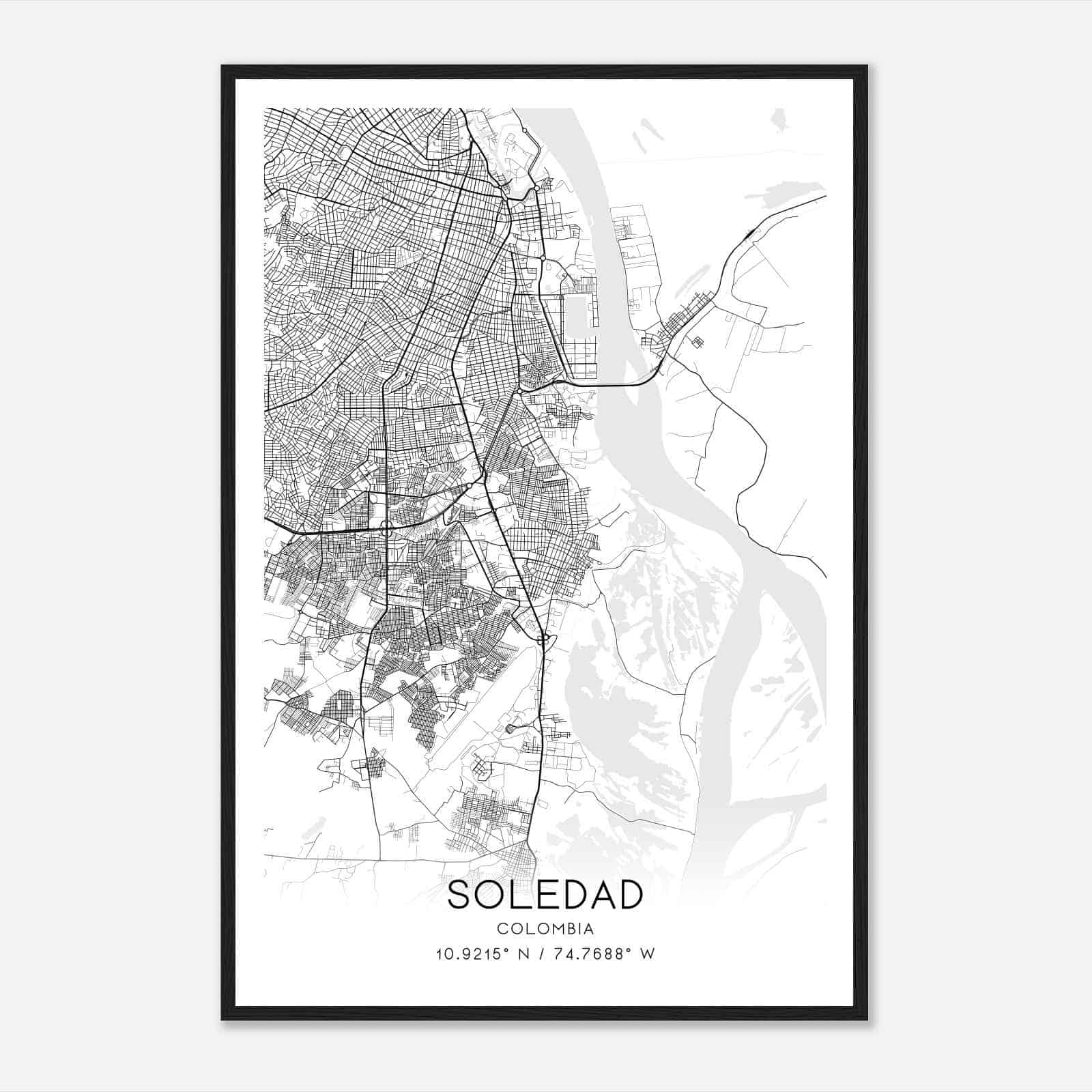 Soledad Colombia Map Poster, Soledad City Road Wall Art Print