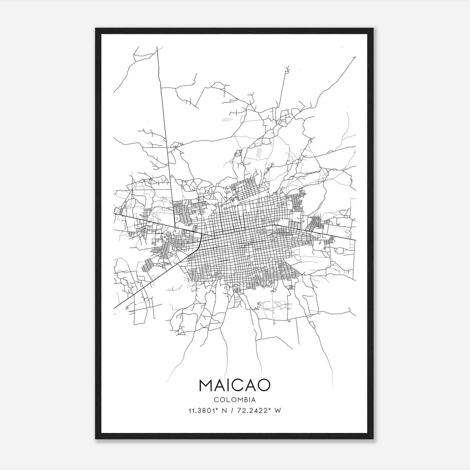 Maicao Colombia Map Poster, Maicao City Road Wall Art Print