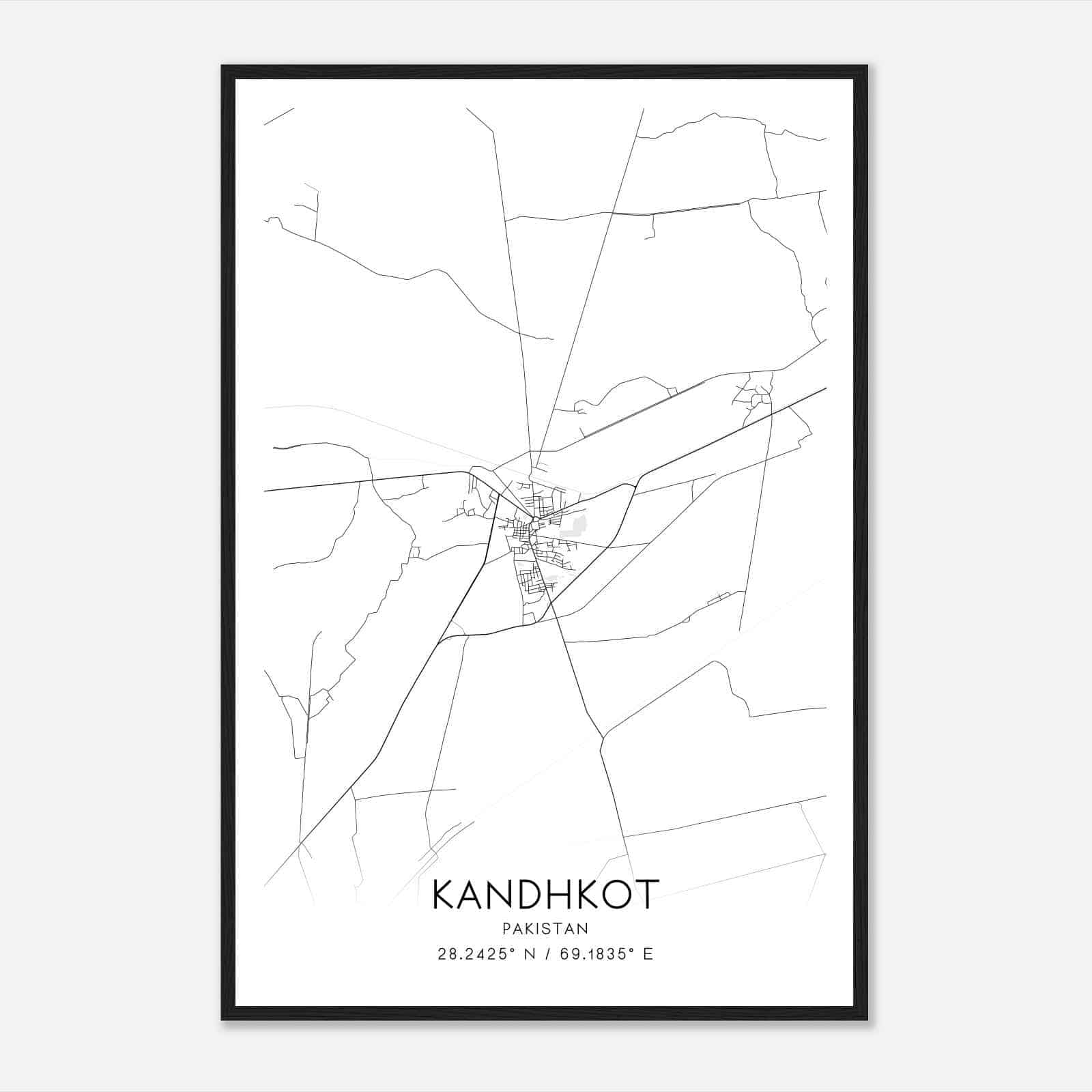 Kandhkot Pakistan Map Poster, Kandhkot City Road Wall Art Print