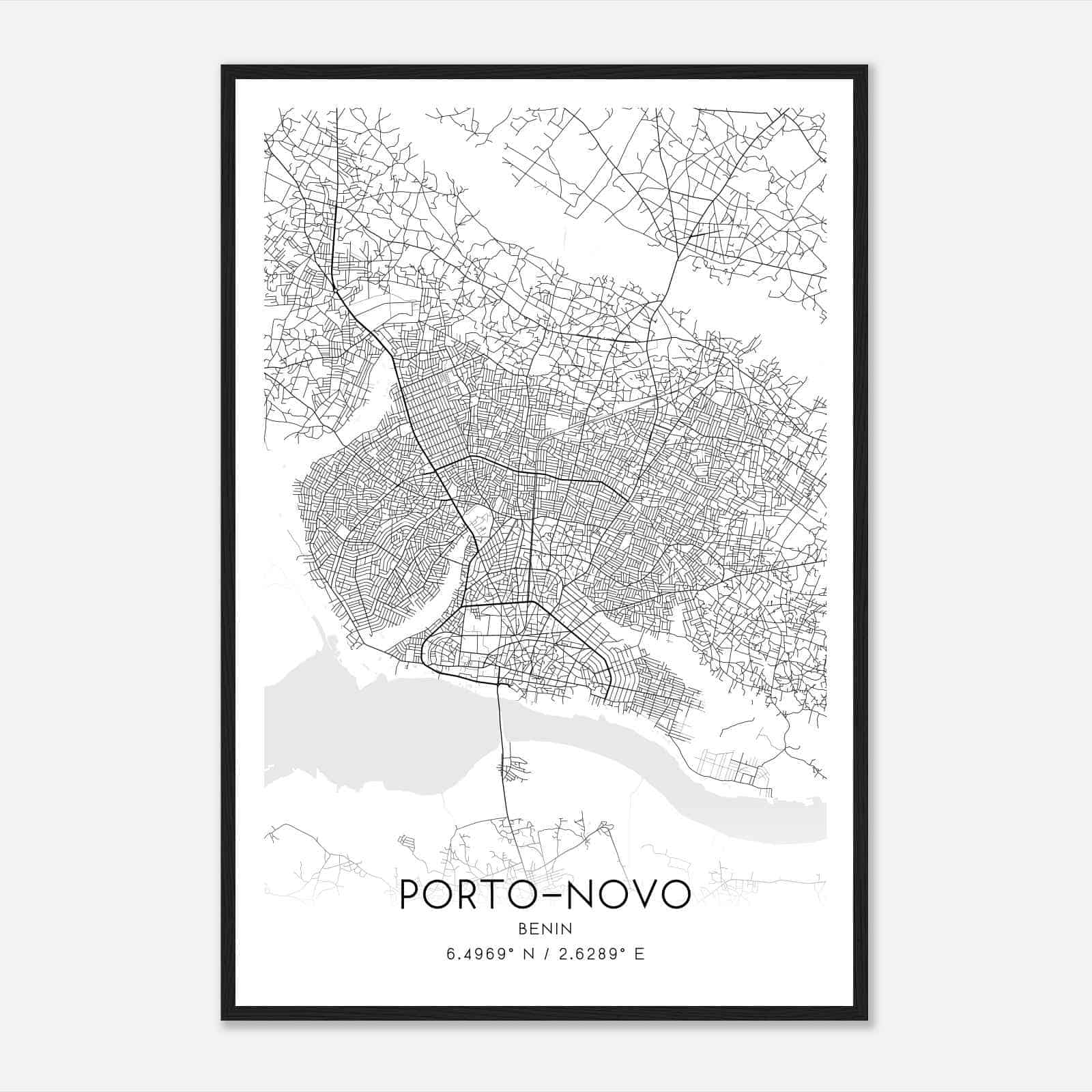 PortoNovo Benin Map Poster, PortoNovo City Road Wall Art Print