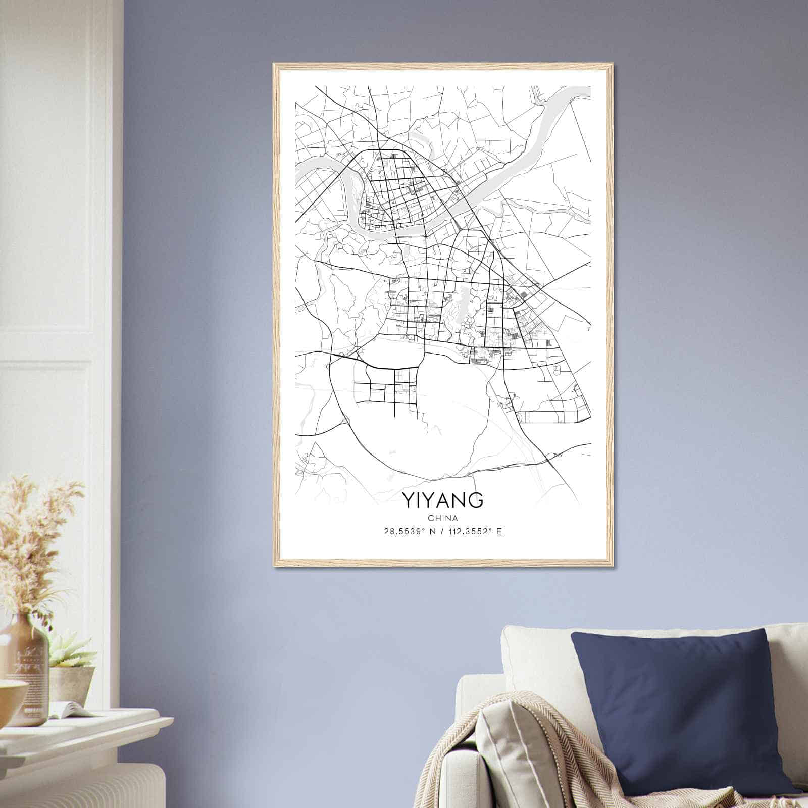 Yiyang China Map Poster, Yiyang City Road Wall Art Print