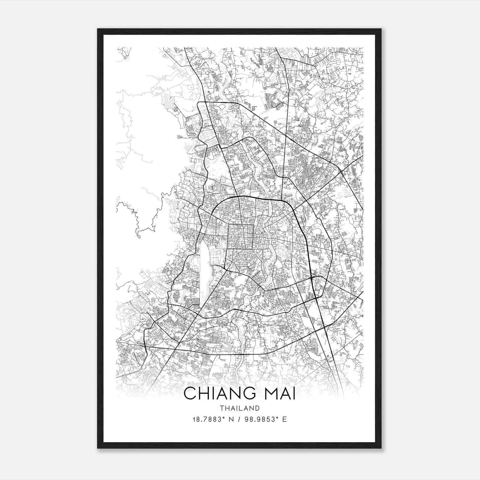 Chiang Mai Thailand Map Poster, Chiang Mai City Road Wall Art Print