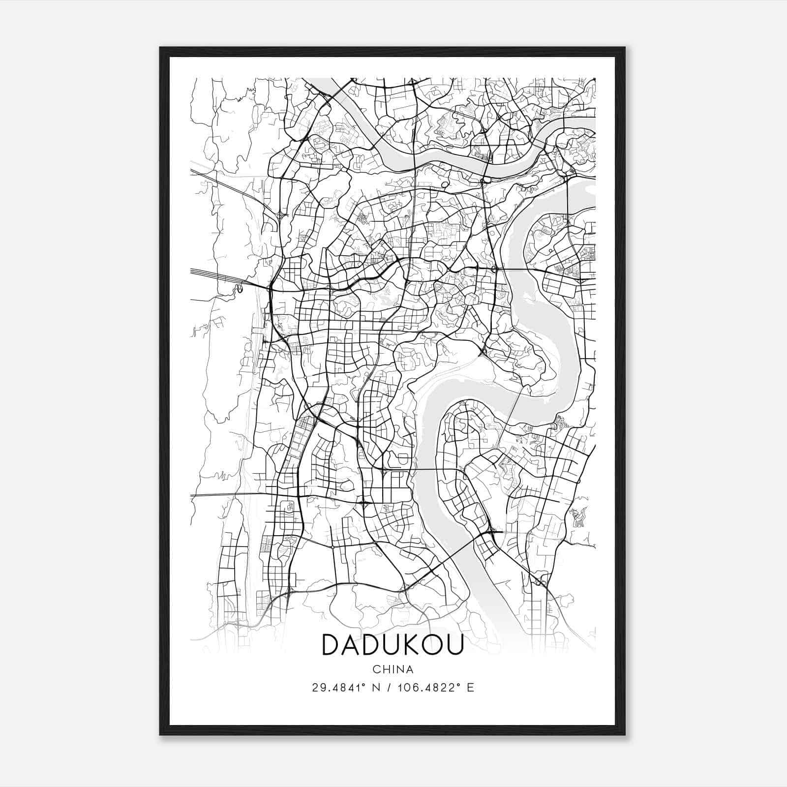 Dadukou China Map Poster, Dadukou City Road Wall Art Print