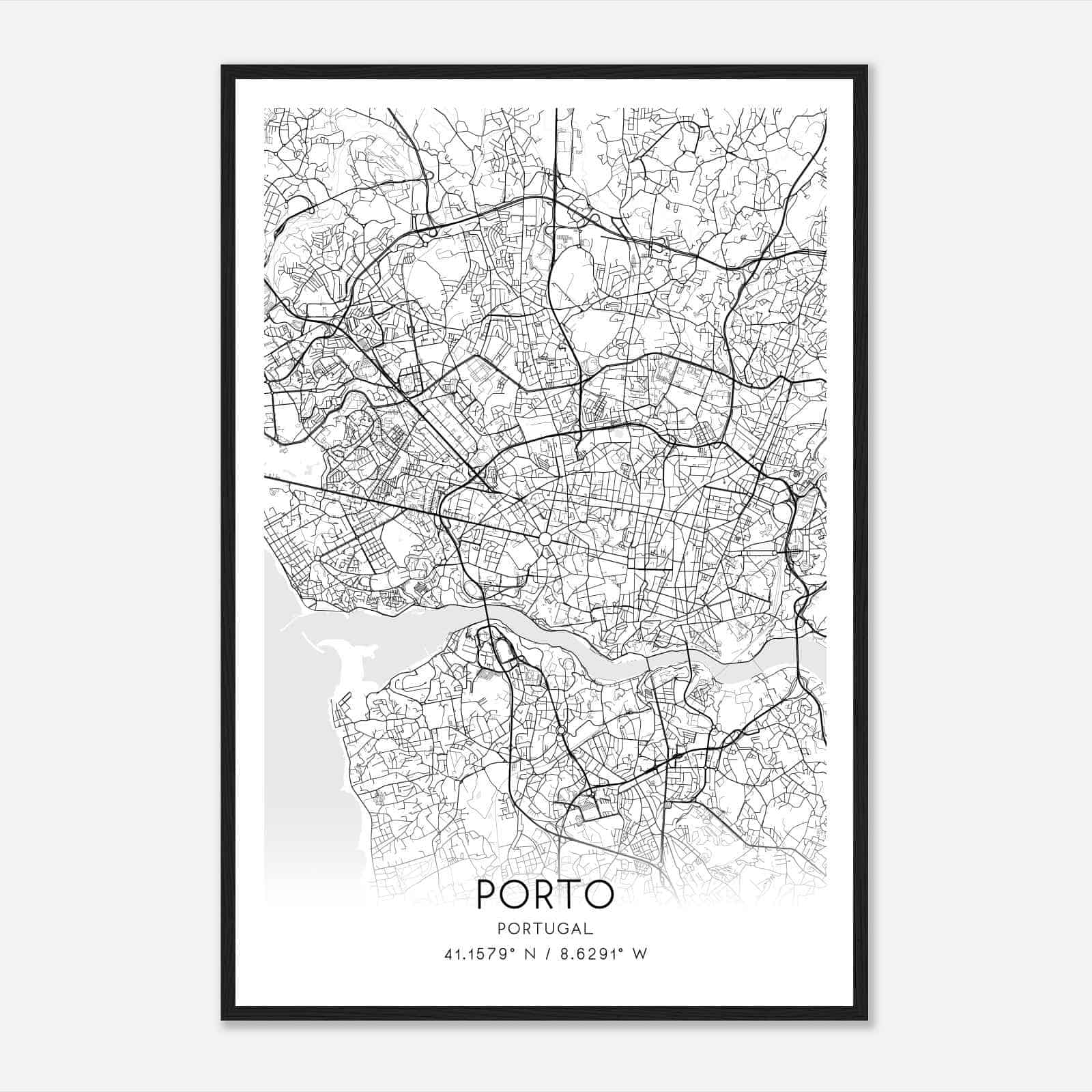 Porto Portugal Map Poster, Porto City Road Wall Art Print