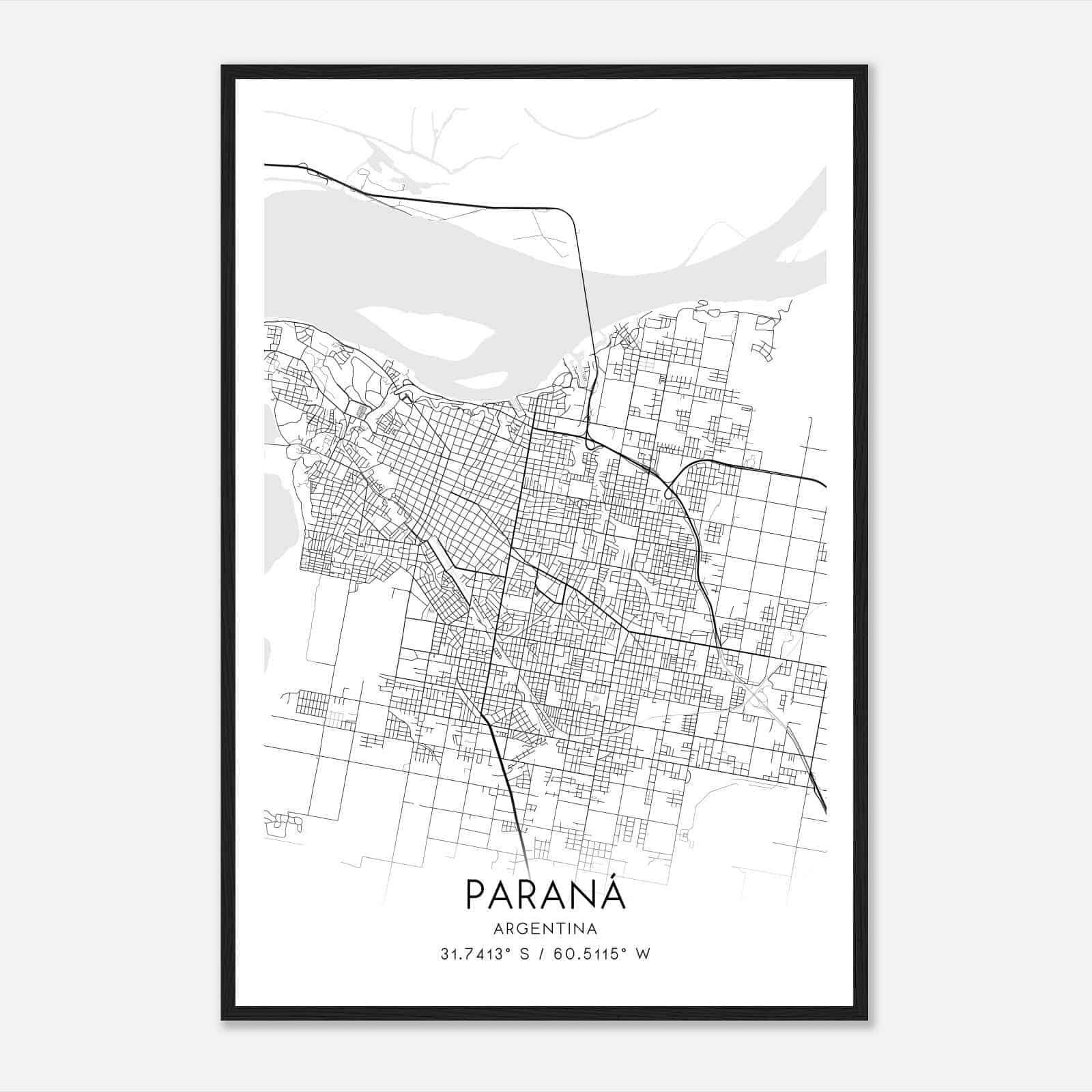 Parana Argentina Map Poster, Parana City Road Wall Art Print