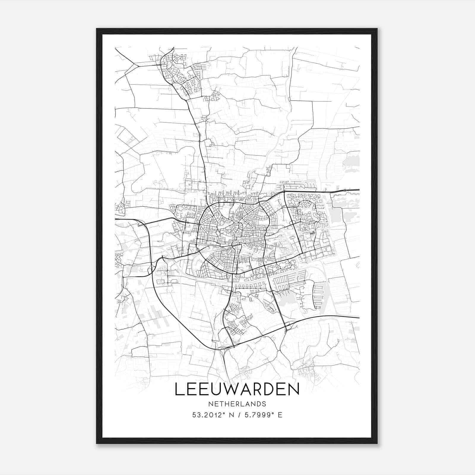 Leeuwarden Netherlands Map Poster, Leeuwarden City Road Wall Art Print