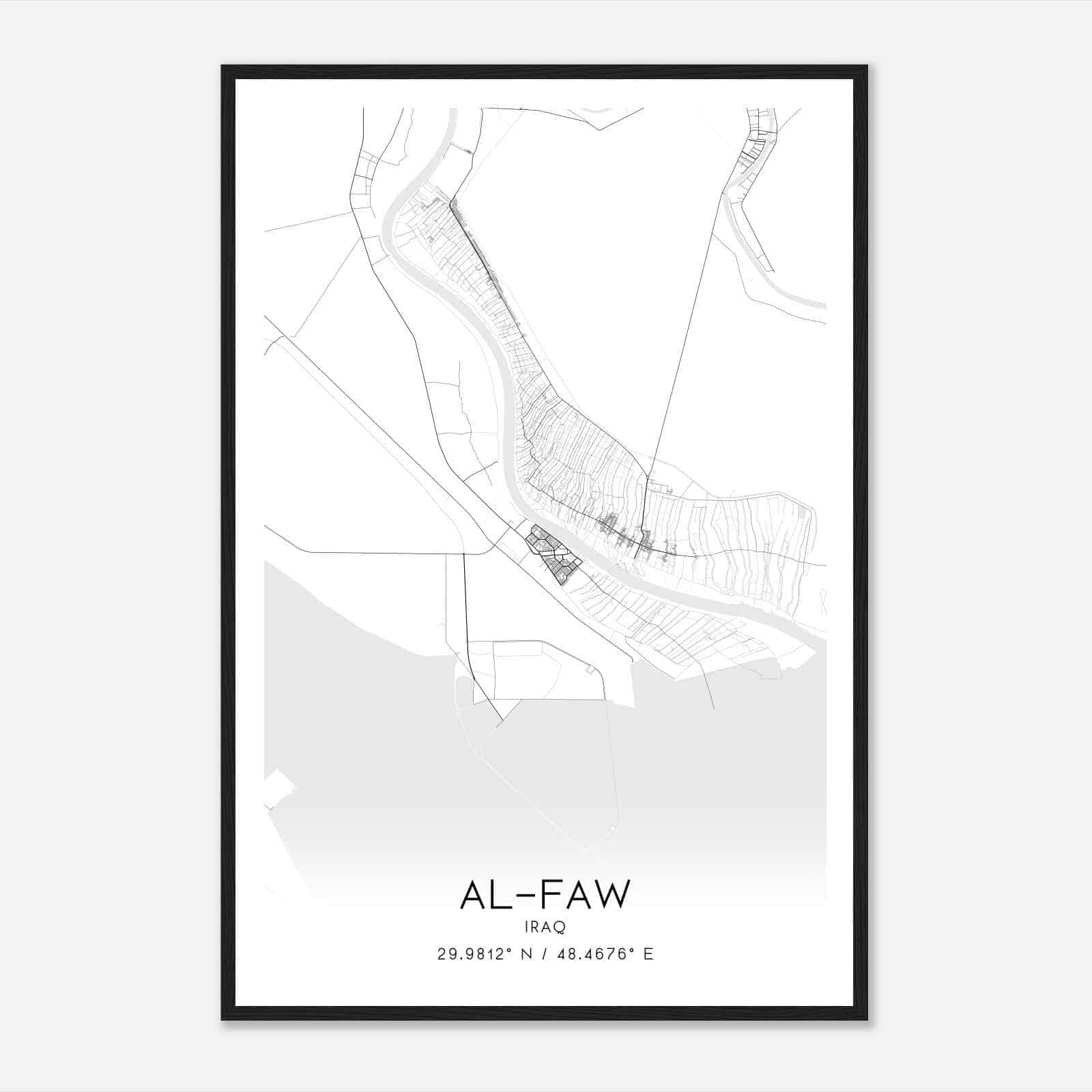 AlFaw Iraq Map Poster, AlFaw City Road Wall Art Print