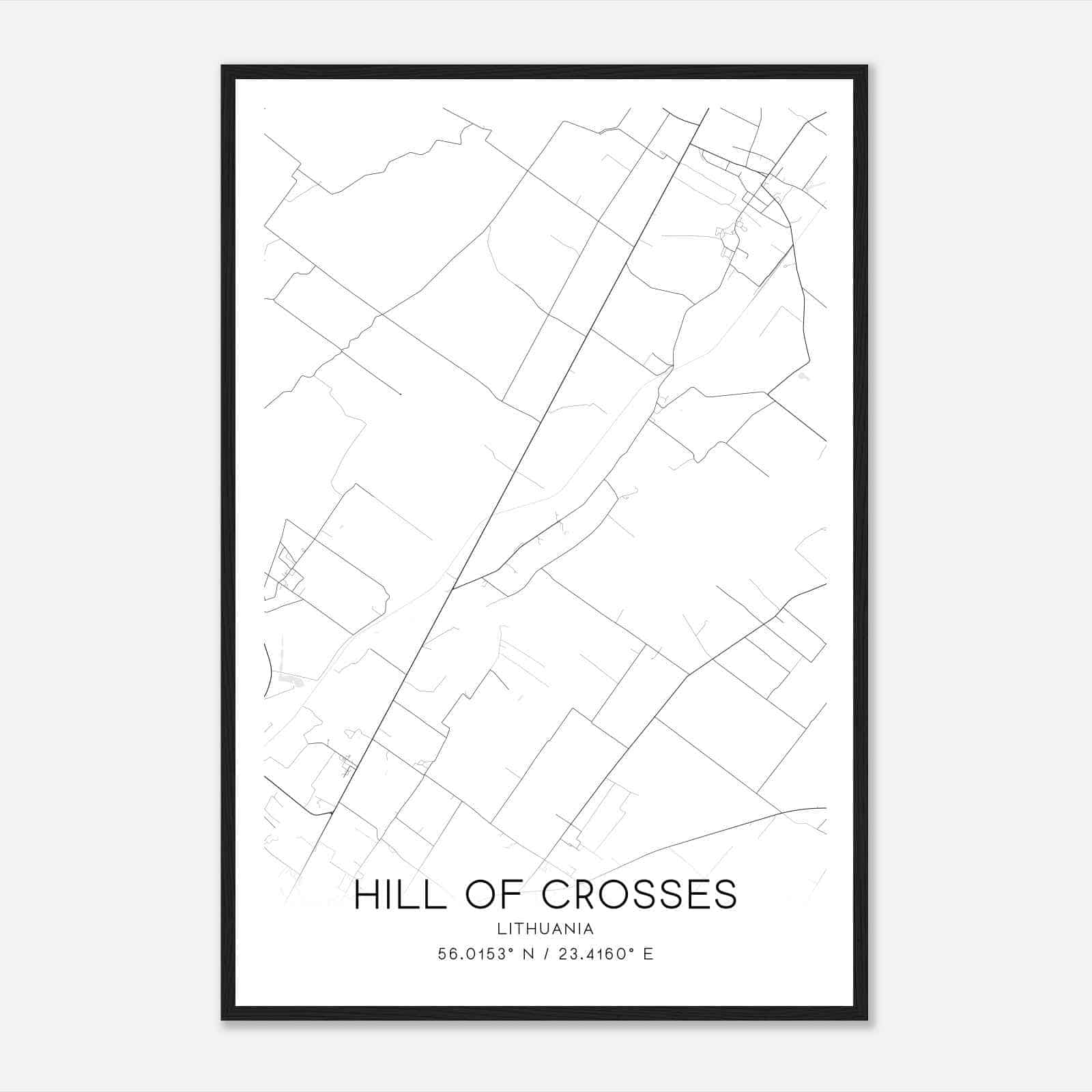 Hill of Crosses Lithuania Map Poster, Hill of Crosses City Road Wall Art Print