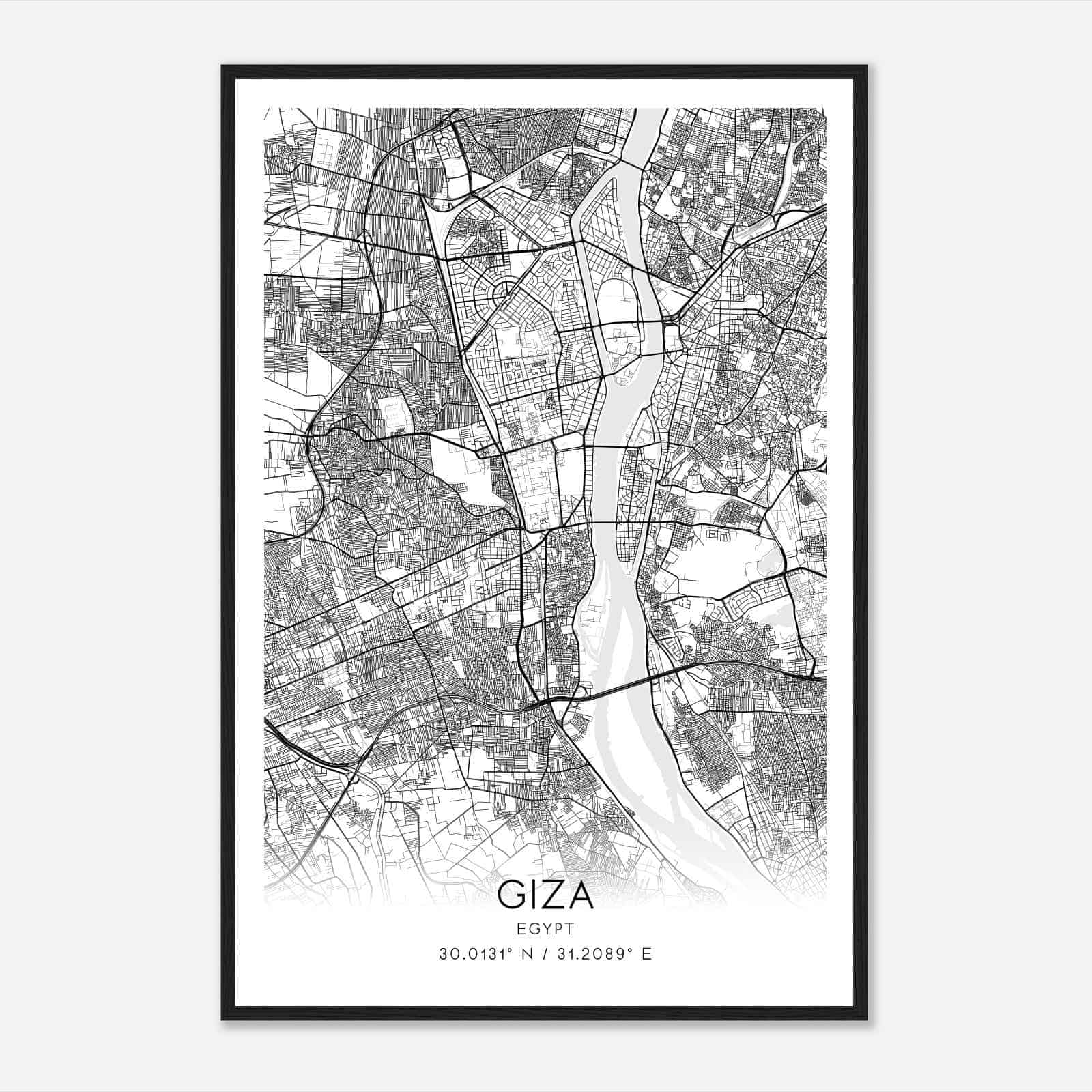 Giza Egypt Map Poster, Giza City Road Wall Art Print
