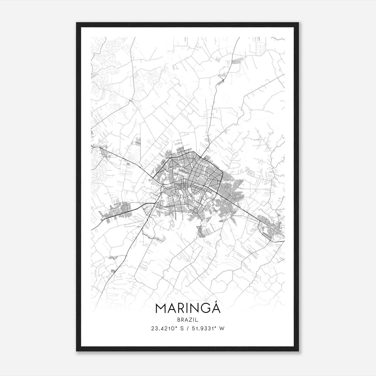 Maringa Brazil Map Poster, Maringa City Road Wall Art Print