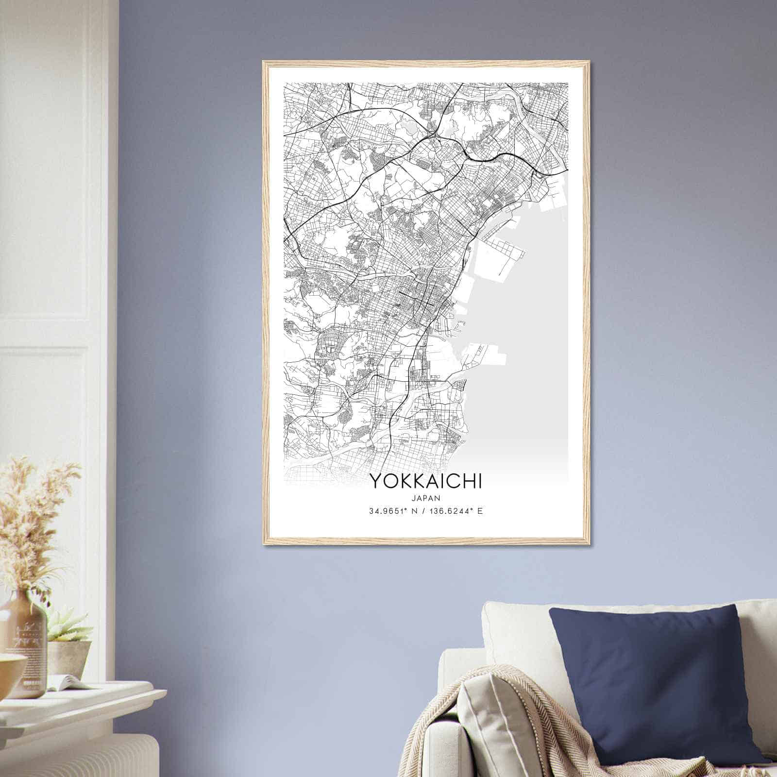 Yokkaichi Japan Map Poster, Yokkaichi City Road Wall Art Print