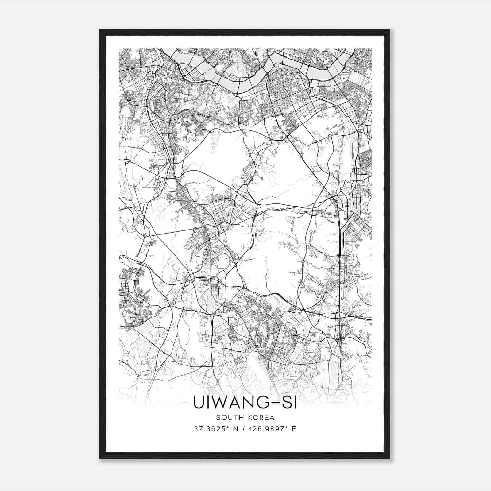 Uiwangsi South Korea Map Poster, Uiwangsi City Road Wall Art Print