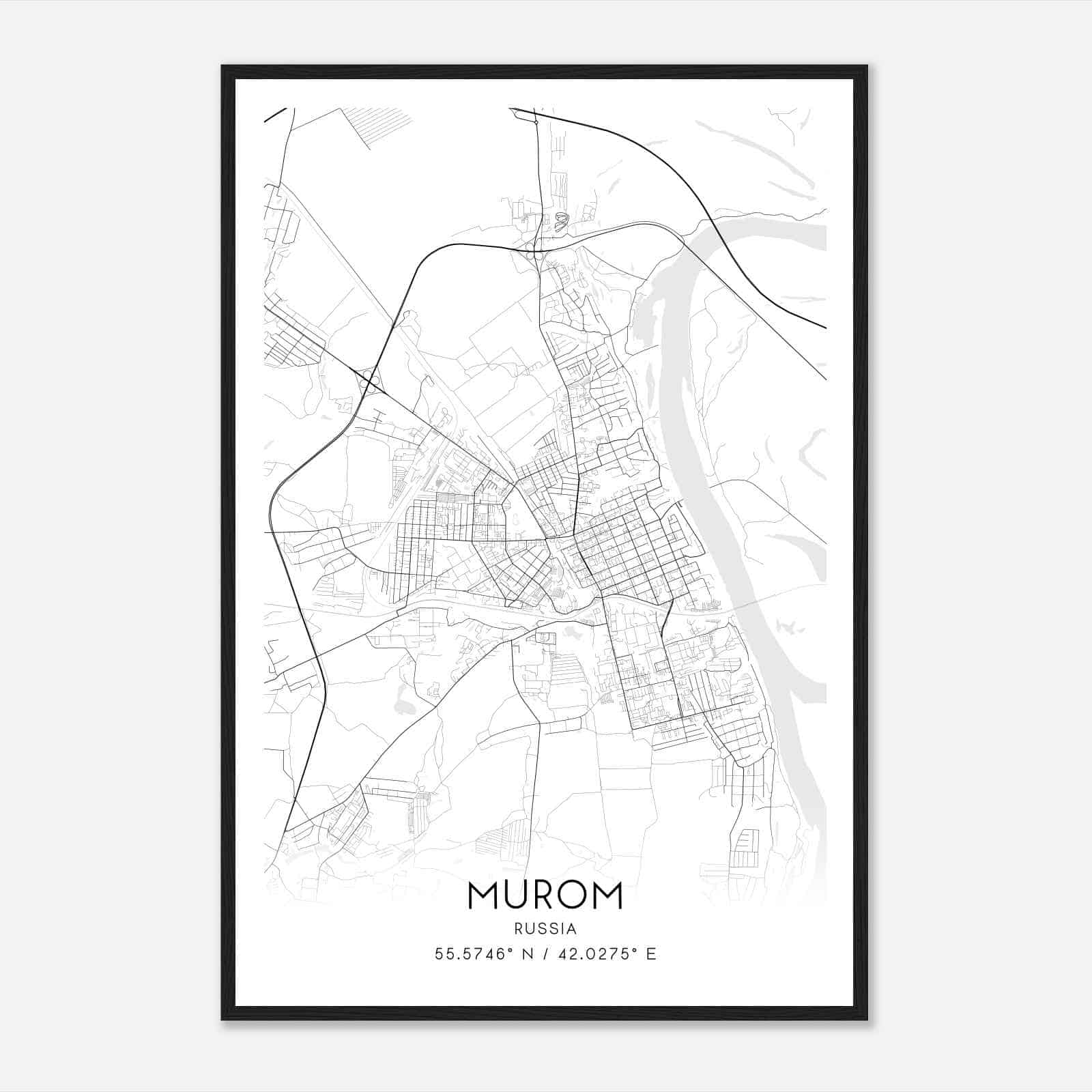 Murom Russia Map Poster, Murom City Road Wall Art Print