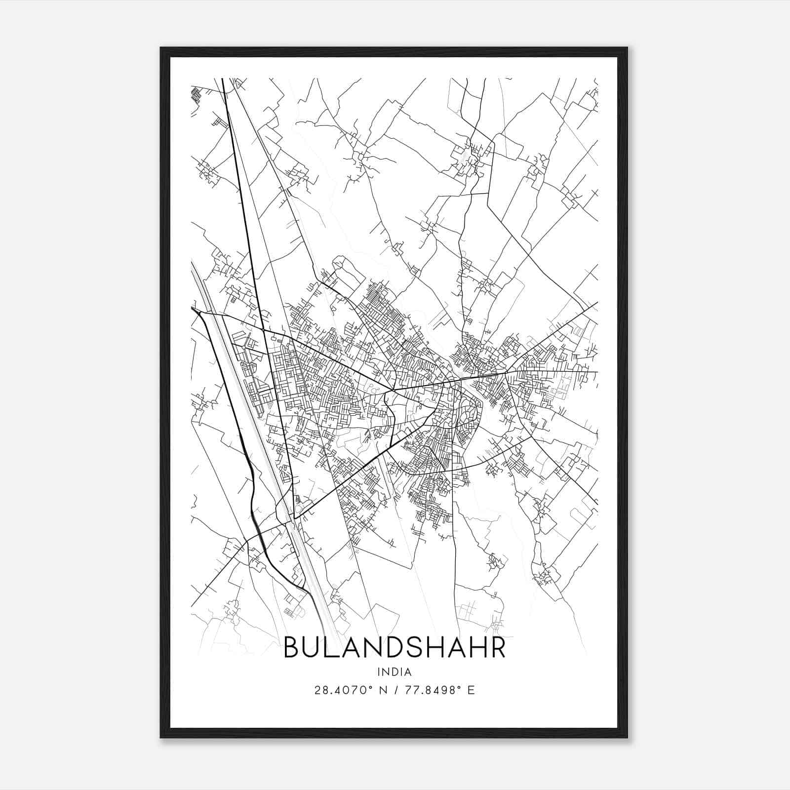Bulandshahr India Map Poster, Bulandshahr City Road Wall Art Print