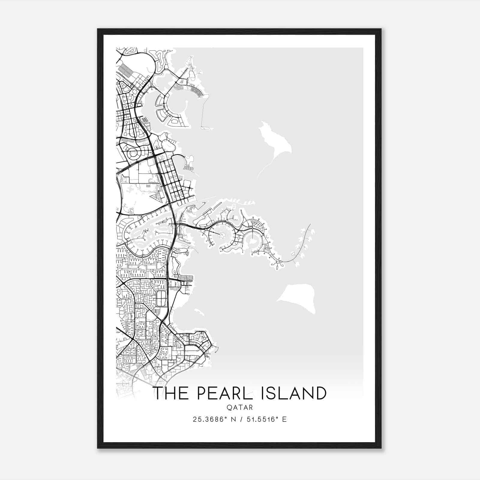 The Pearl Island Qatar Map Poster, The Pearl Island City Road Wall Art Print