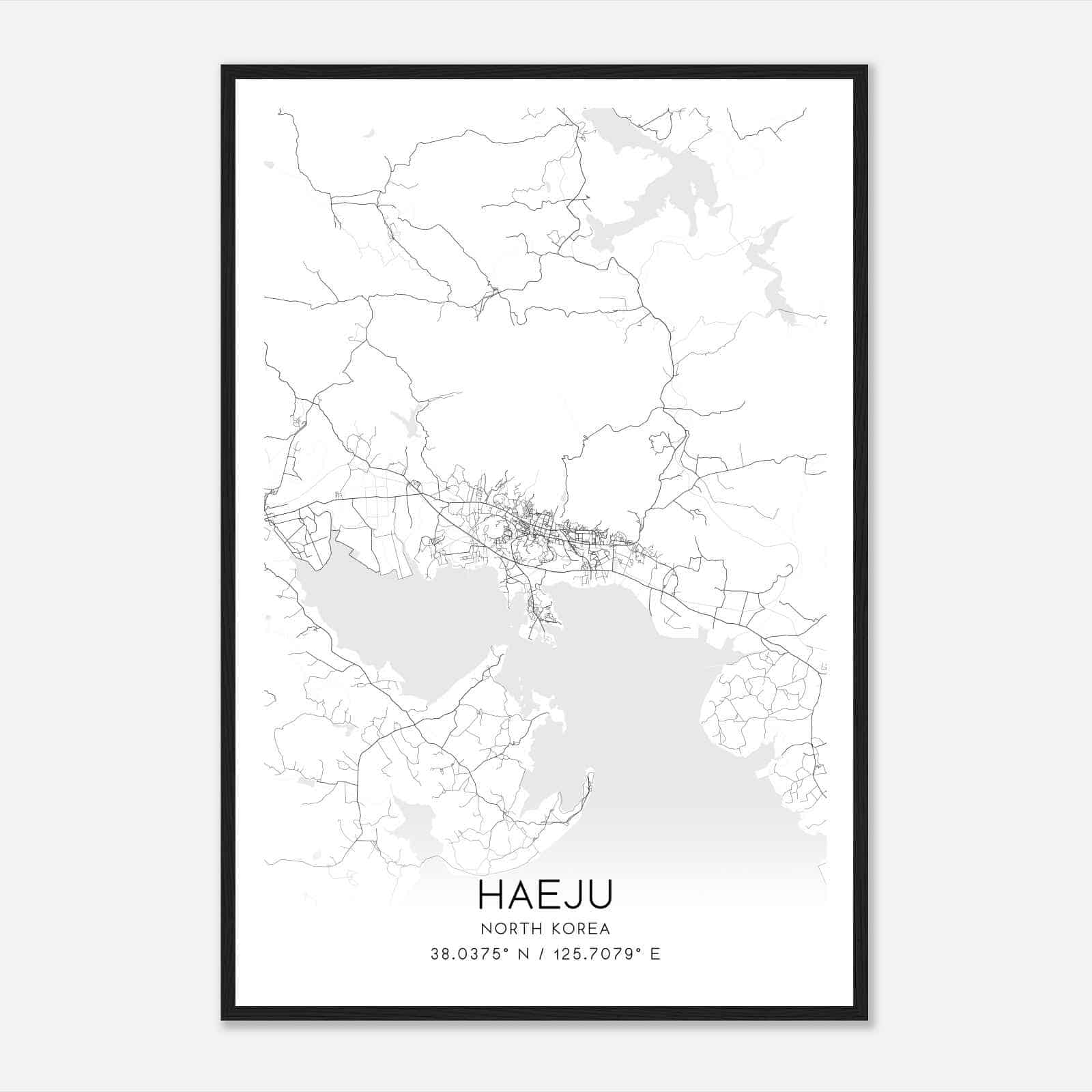 Haeju North Korea Map Poster, Haeju City Road Wall Art Print