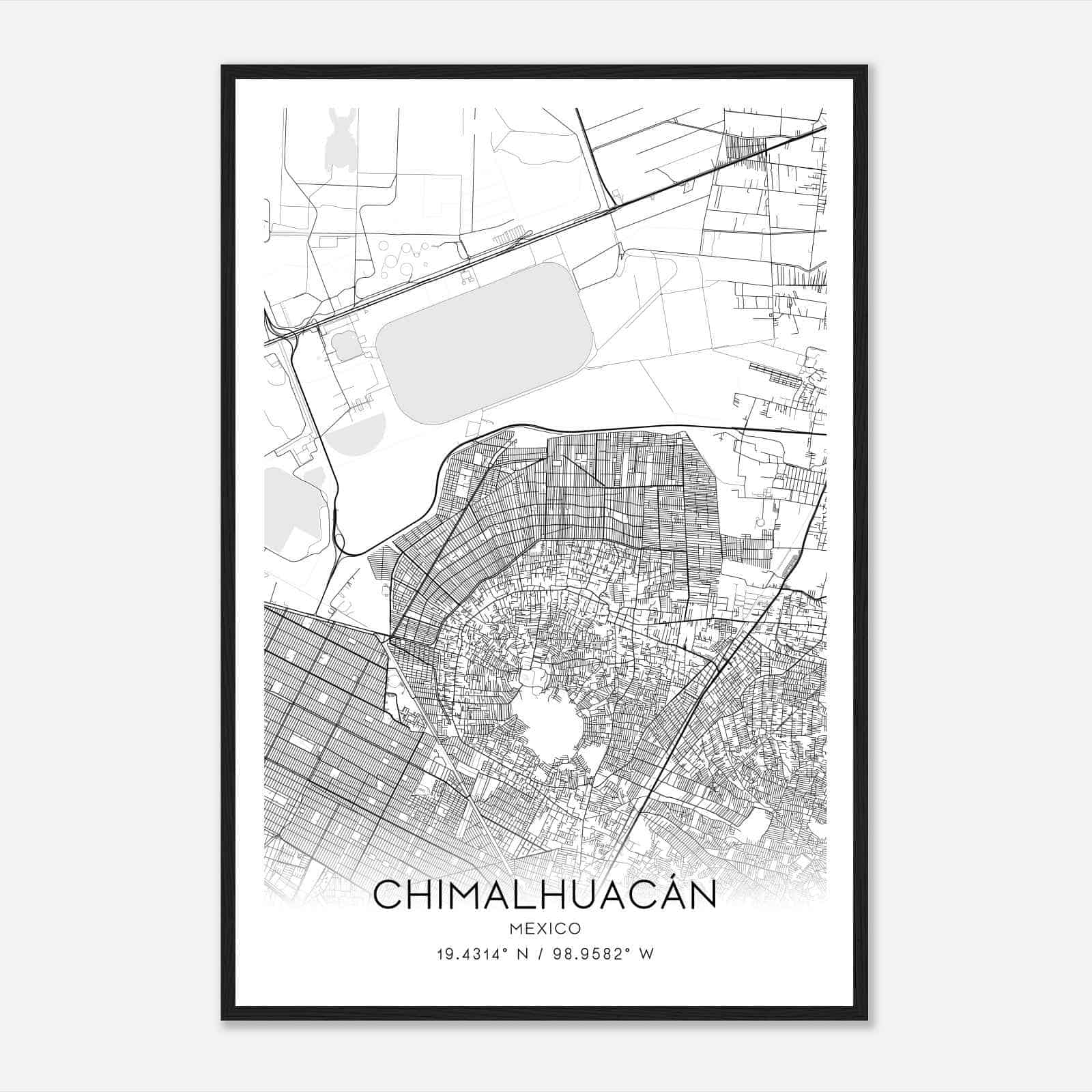 Chimalhuacan Mexico Map Poster, Chimalhuacan City Road Wall Art Print