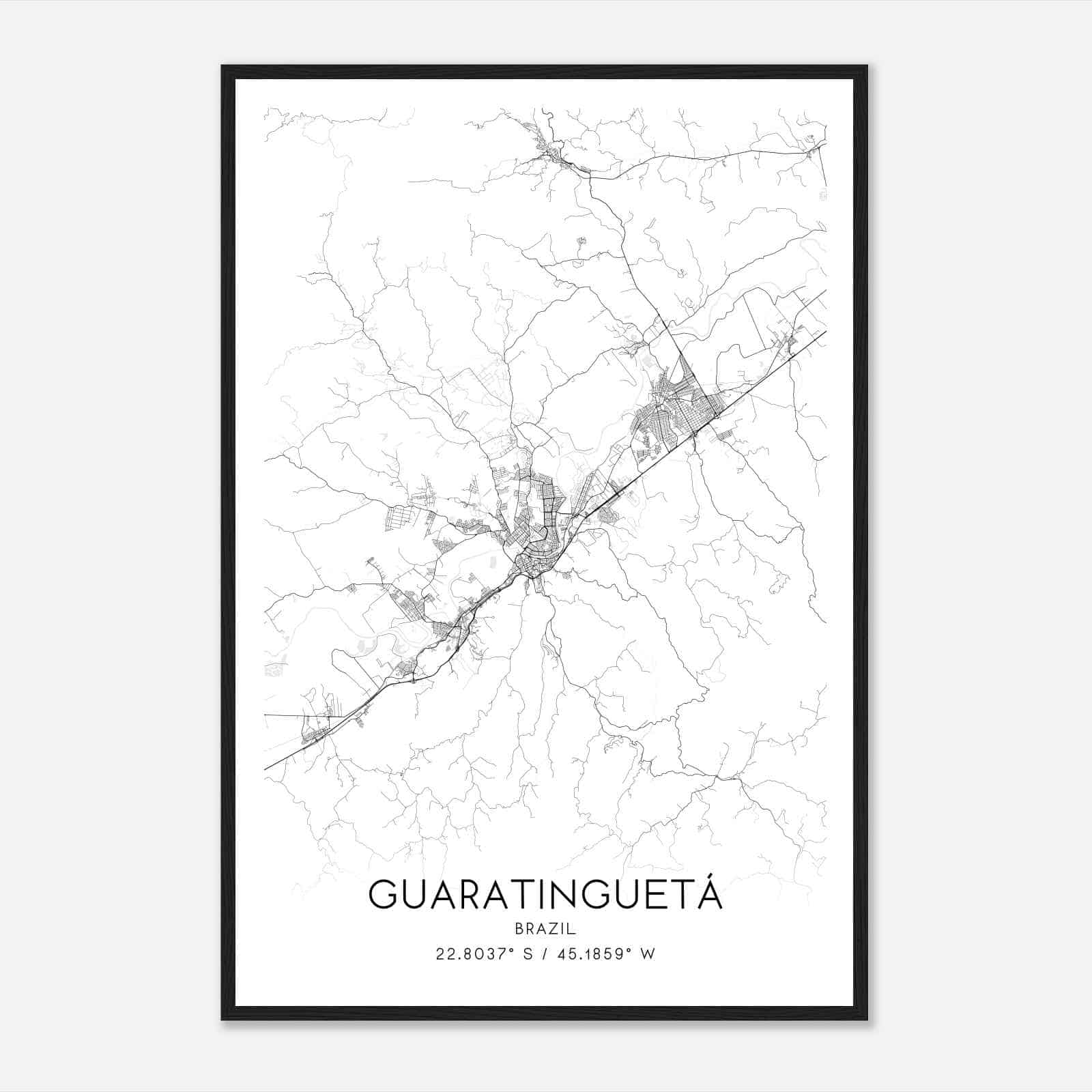 Guaratingueta Brazil Map Poster, Guaratingueta City Road Wall Art Print
